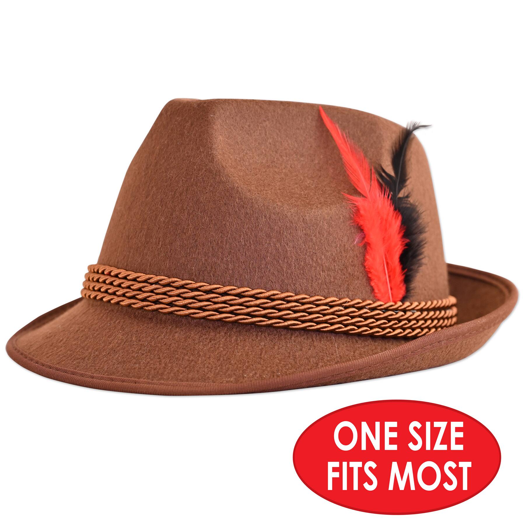 Beistle Brown with Red & Black Feathers Alpine Hat