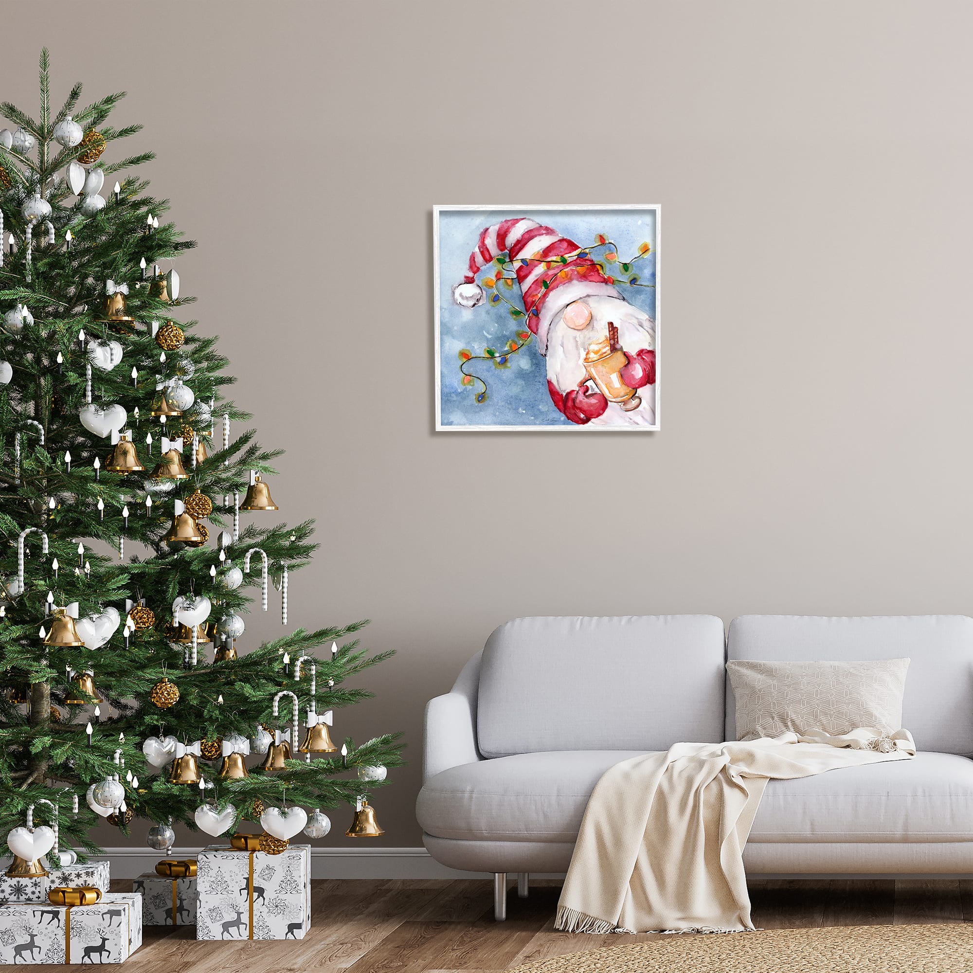 Stupell Industries Santa Gnome Holiday Lights Framed Giclee Art