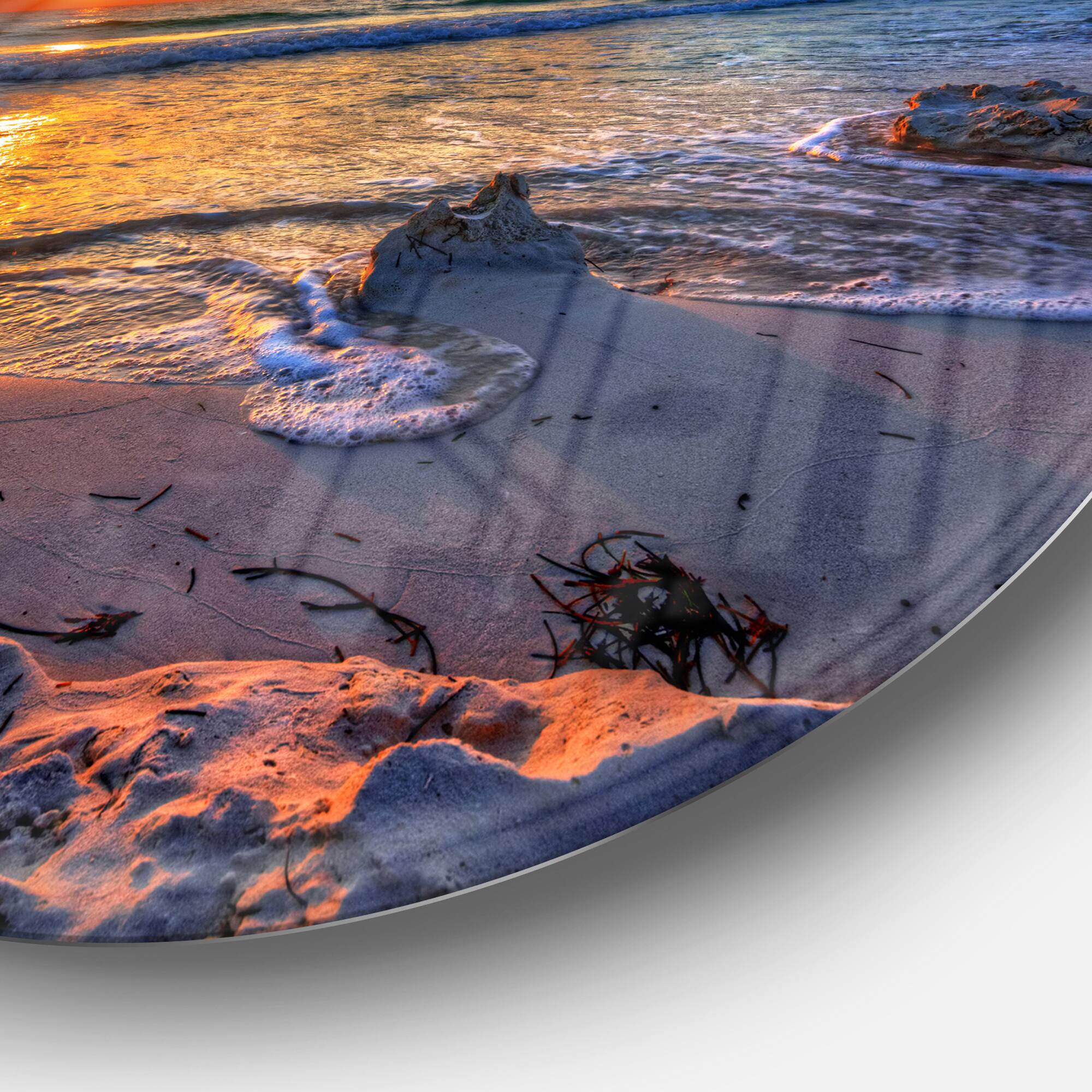 Designart - Beautiful Seashore with Yellow Sun' Seashore Metal Circle Wall Art