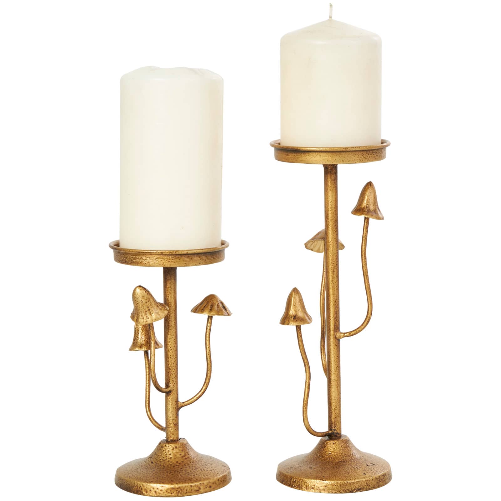 Gold Metal Abstract Mushroom Inspired Candle Holder Set