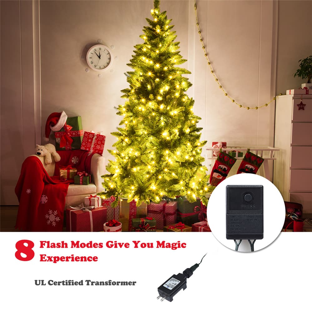 Costway 6ft. Pre-Lit Green Artificial Half Christmas Tree, Warm White LED Lights