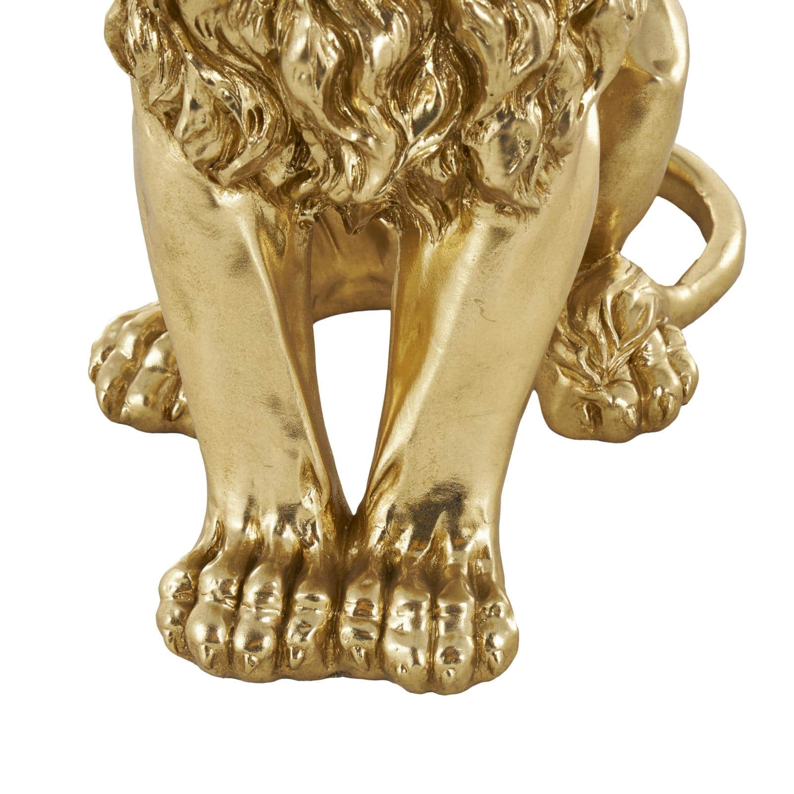 24" x 27" Gold Resin Lion Sitting Accent Table with Glass Tabletop