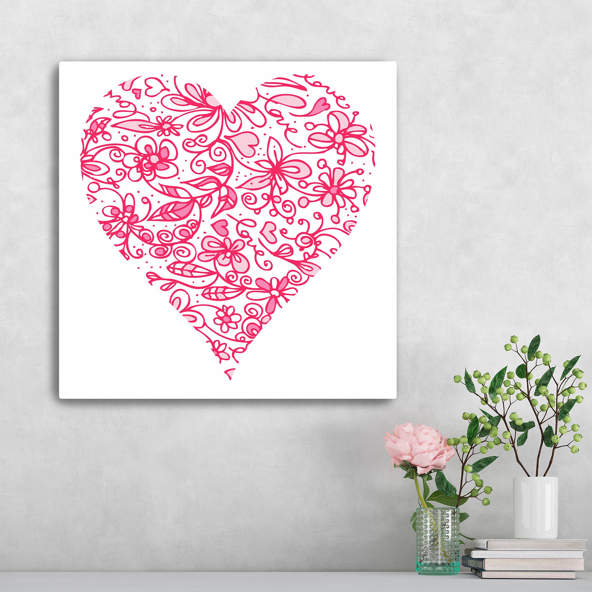 Pink Flower Love Heart Canvas Giclée Art