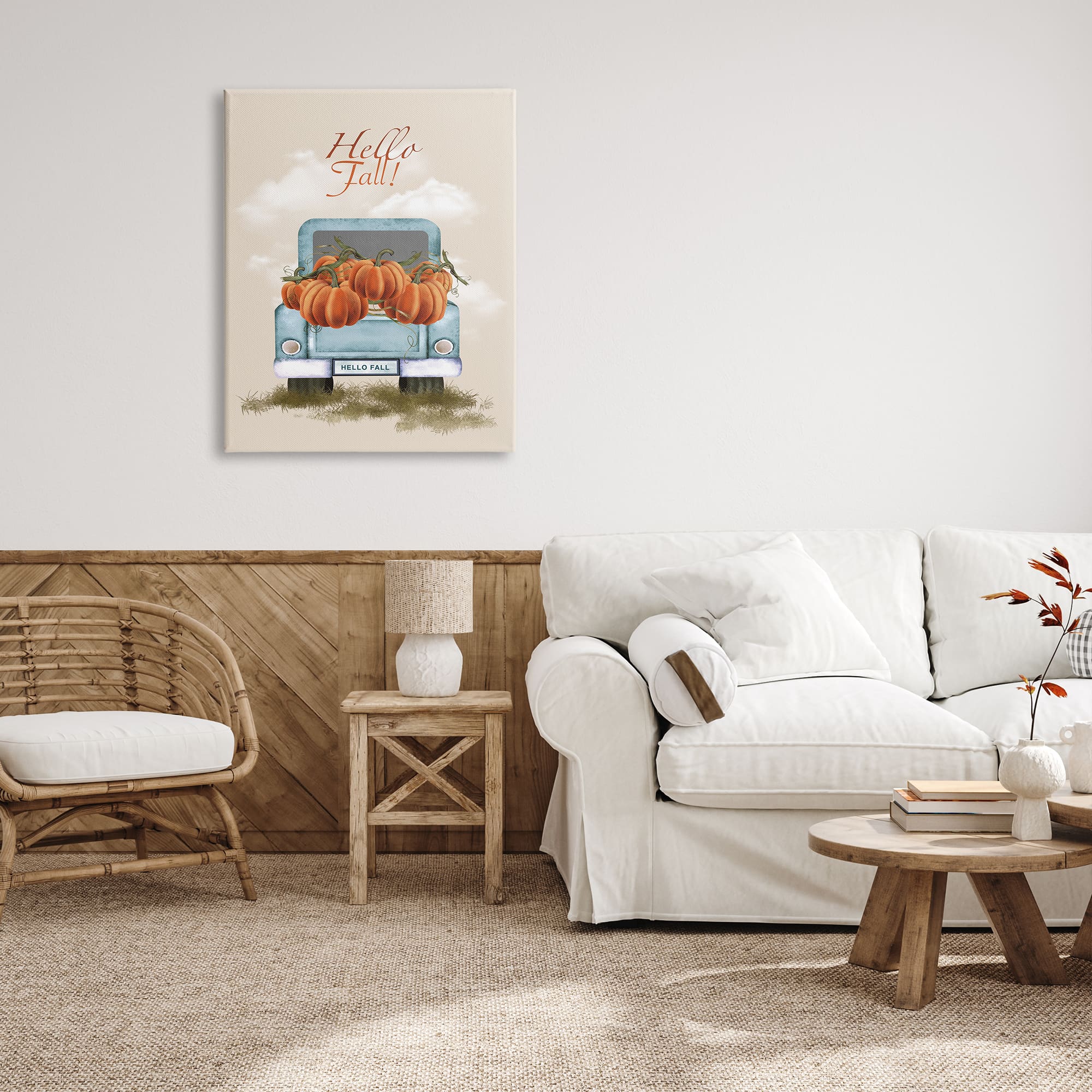 Stupell Industries Hello Fall Seasonal Autumn Pumpkins Canvas Wall Art