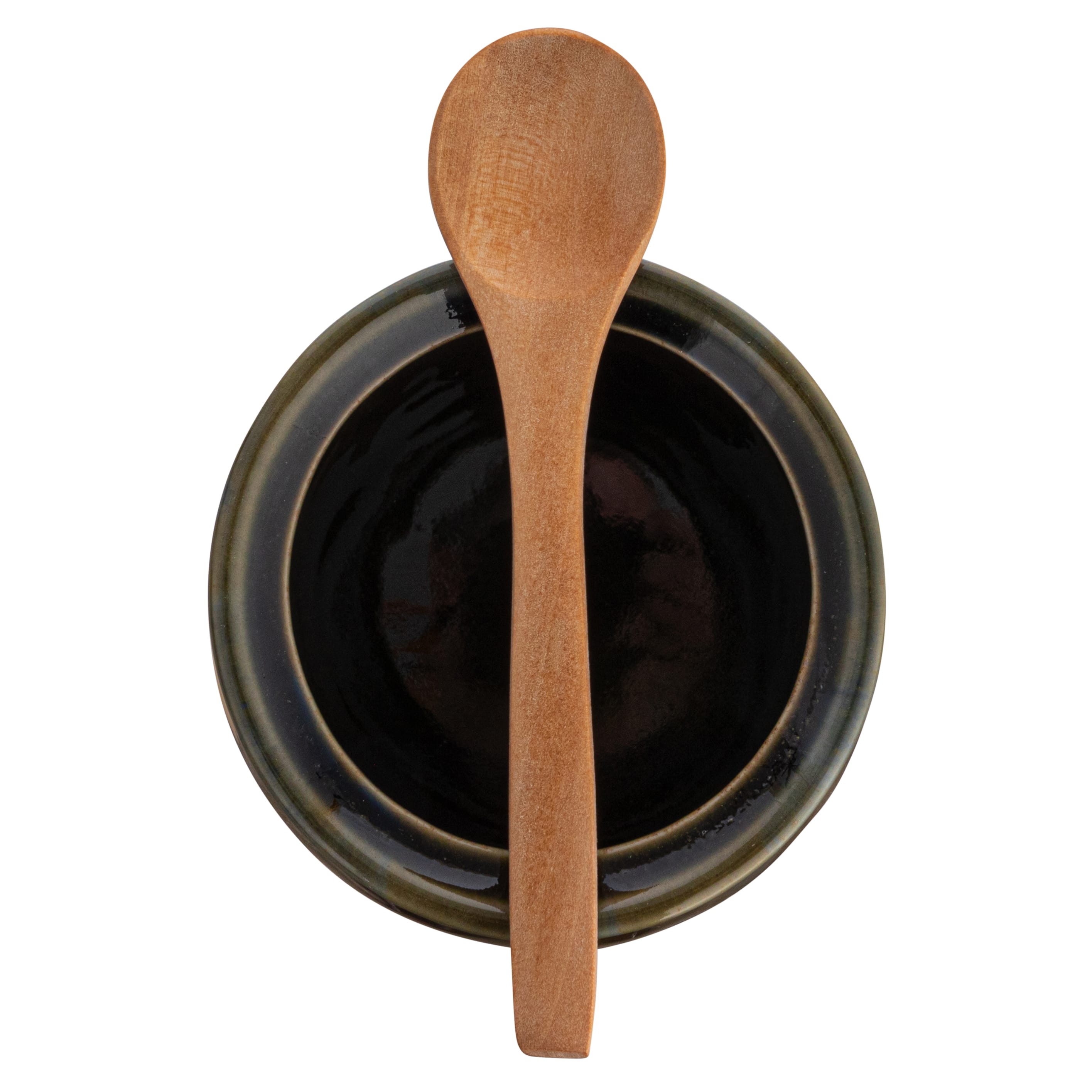 Hello Honey® 4.4" Green Stoneware Sugar Pot with Lid & Wood Spoon