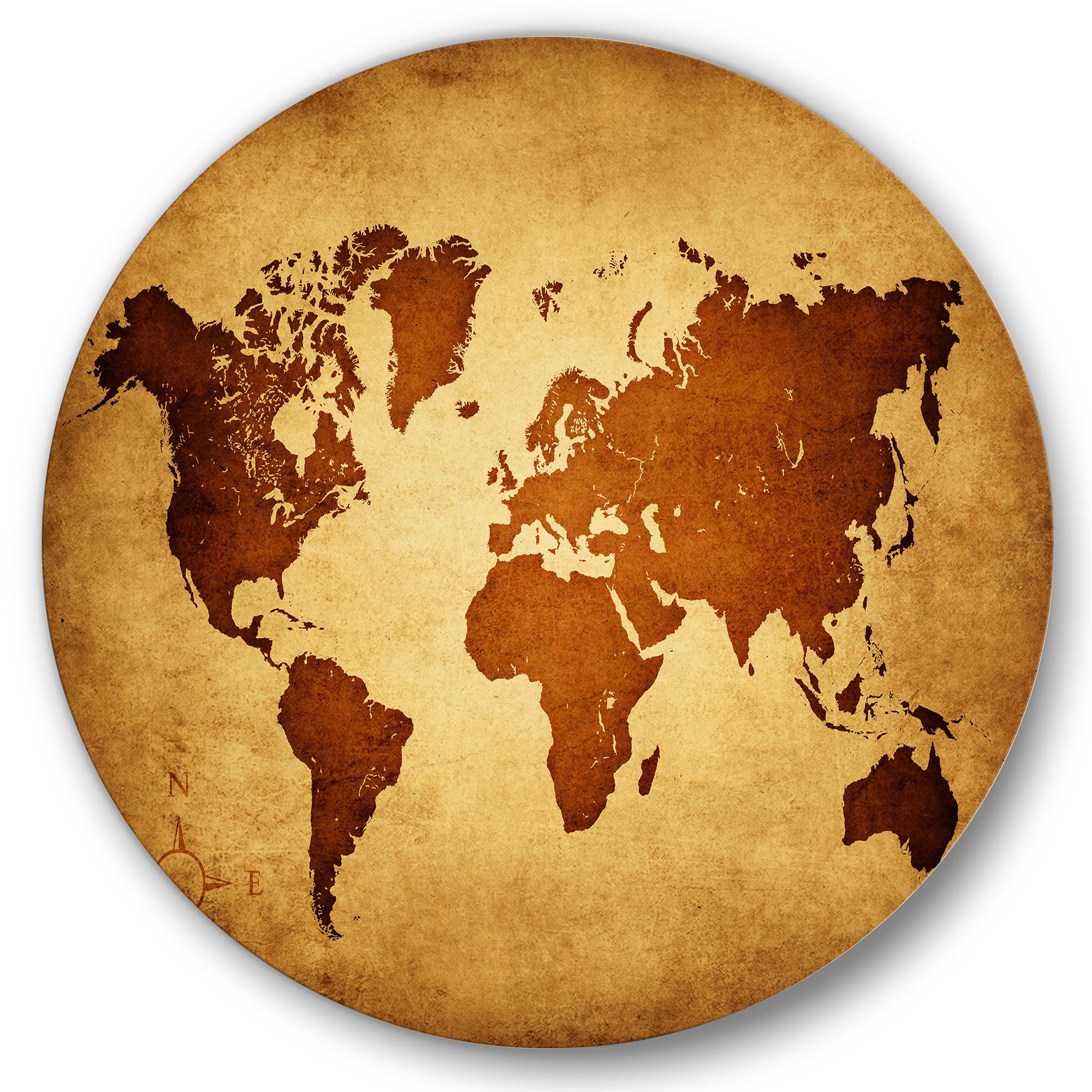 Designart - Ancient Map of The World VI - Vintage Metal Circle Wall Art