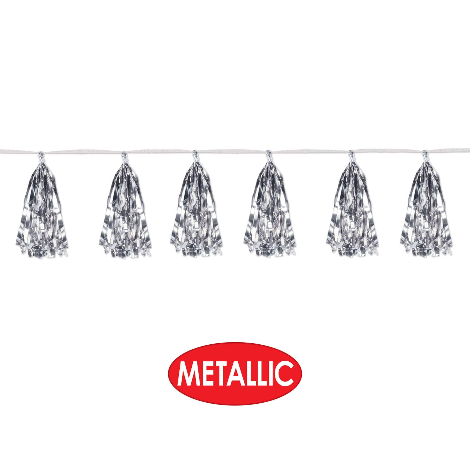 Beistle 9.75" x 8ft. Silver Metallic Tassel Garlands, 2ct.
