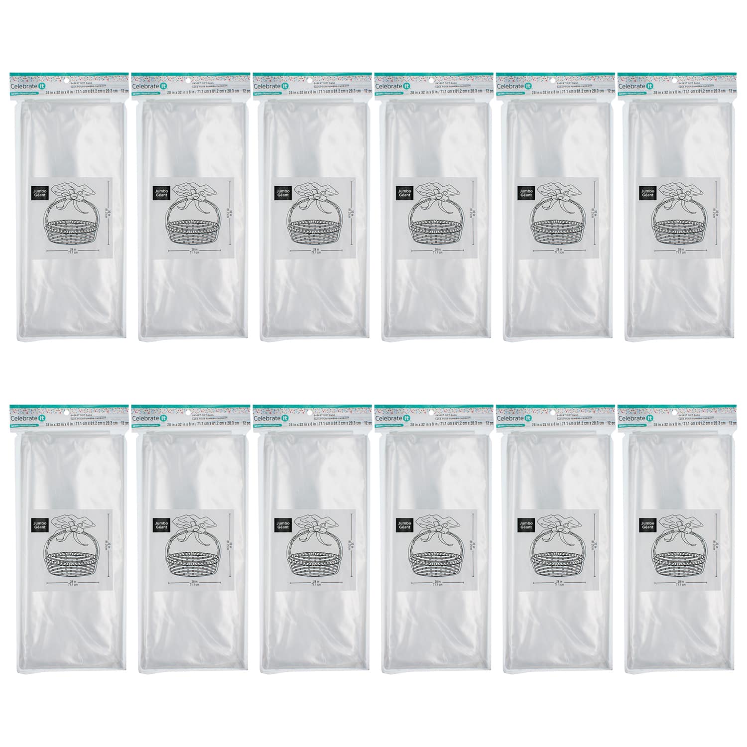 12 Packs: 12 ct. (144 total) Jumbo Clear Basket Gift Bags by Celebrate It™