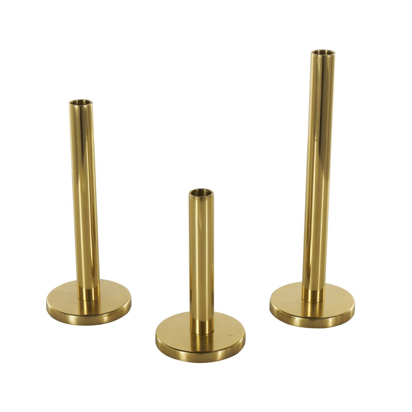 Gold Stainless Steel Metal Slim Minimalistic Candle Holder with Round Base Set