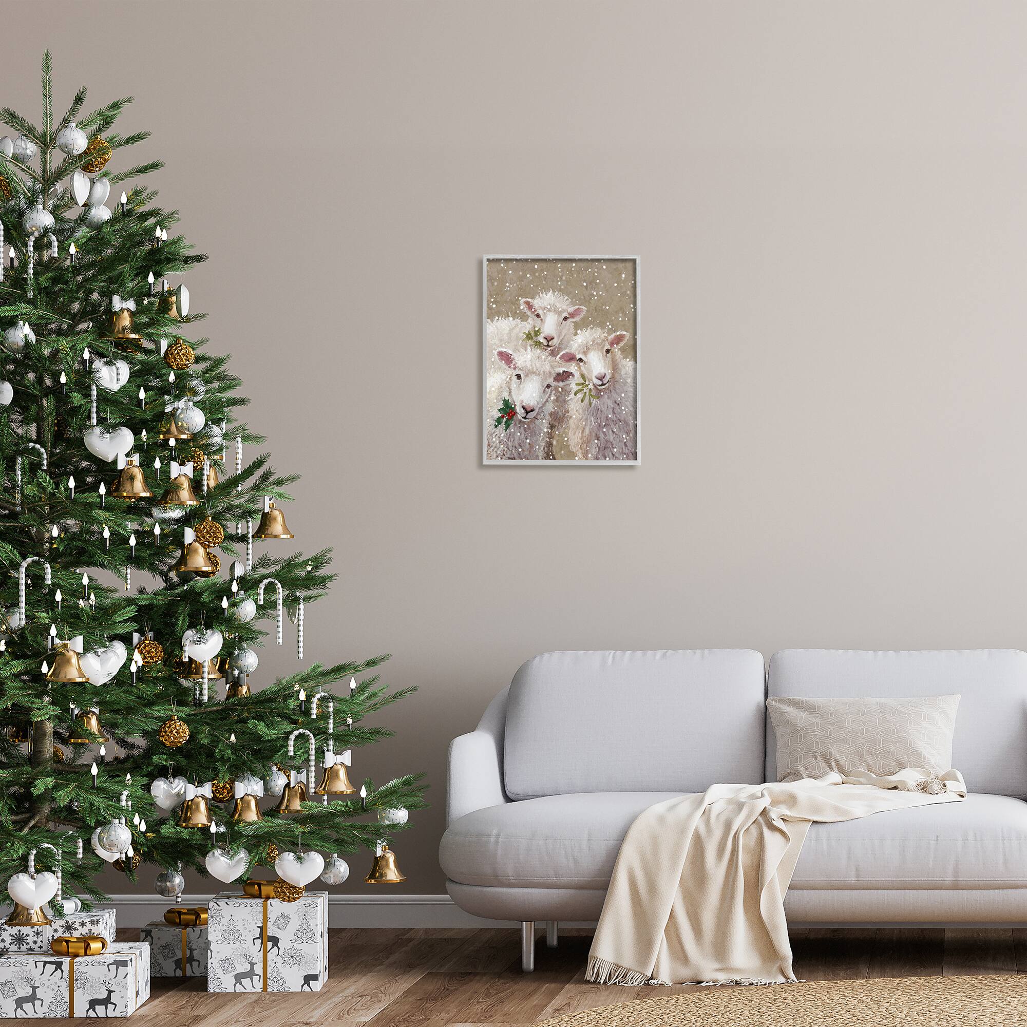 Stupell Industries Winter Sheep Trio Farm Animals Framed Giclee Art