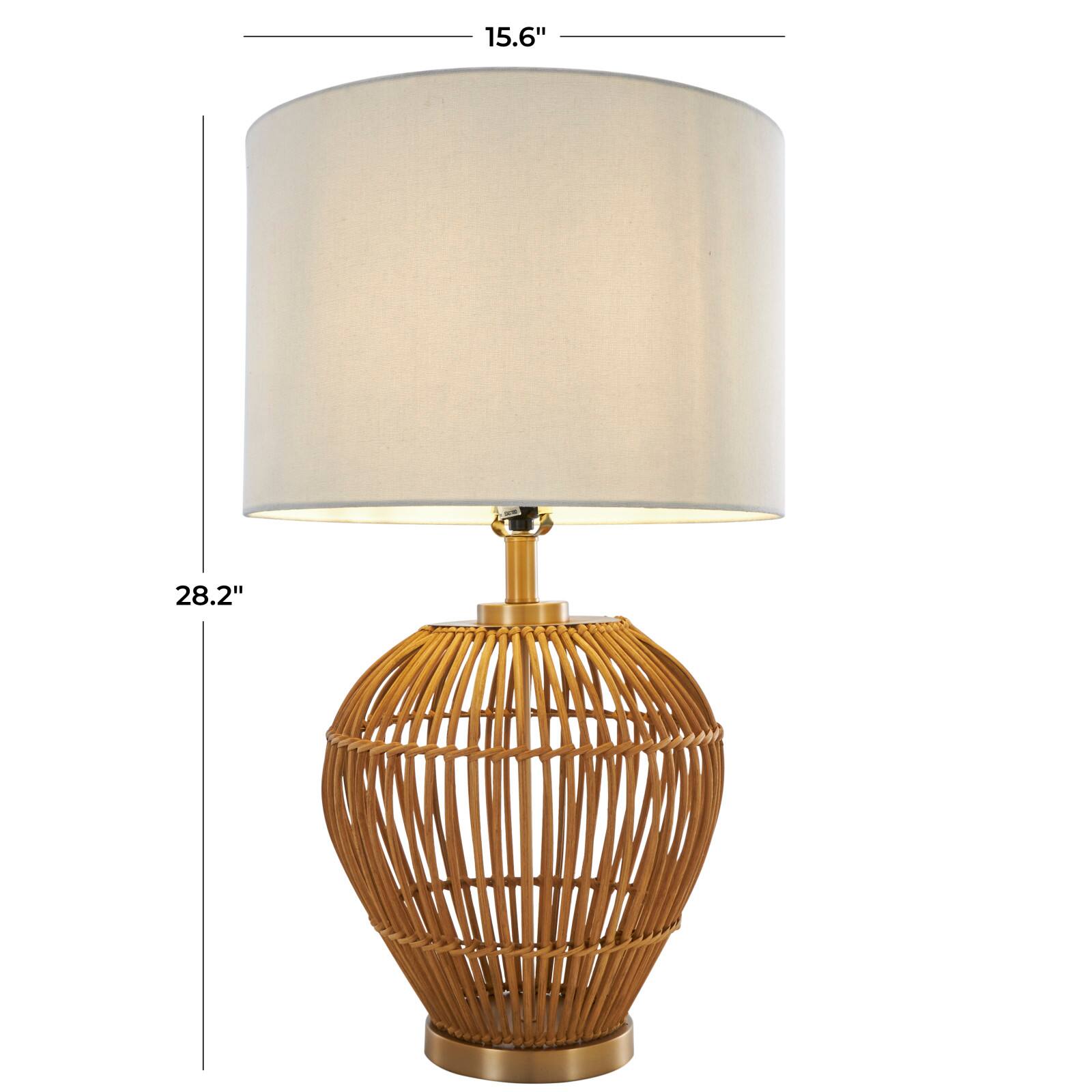 28" Brown Bohemian Round Woven Handmade Rattan Table Lamp