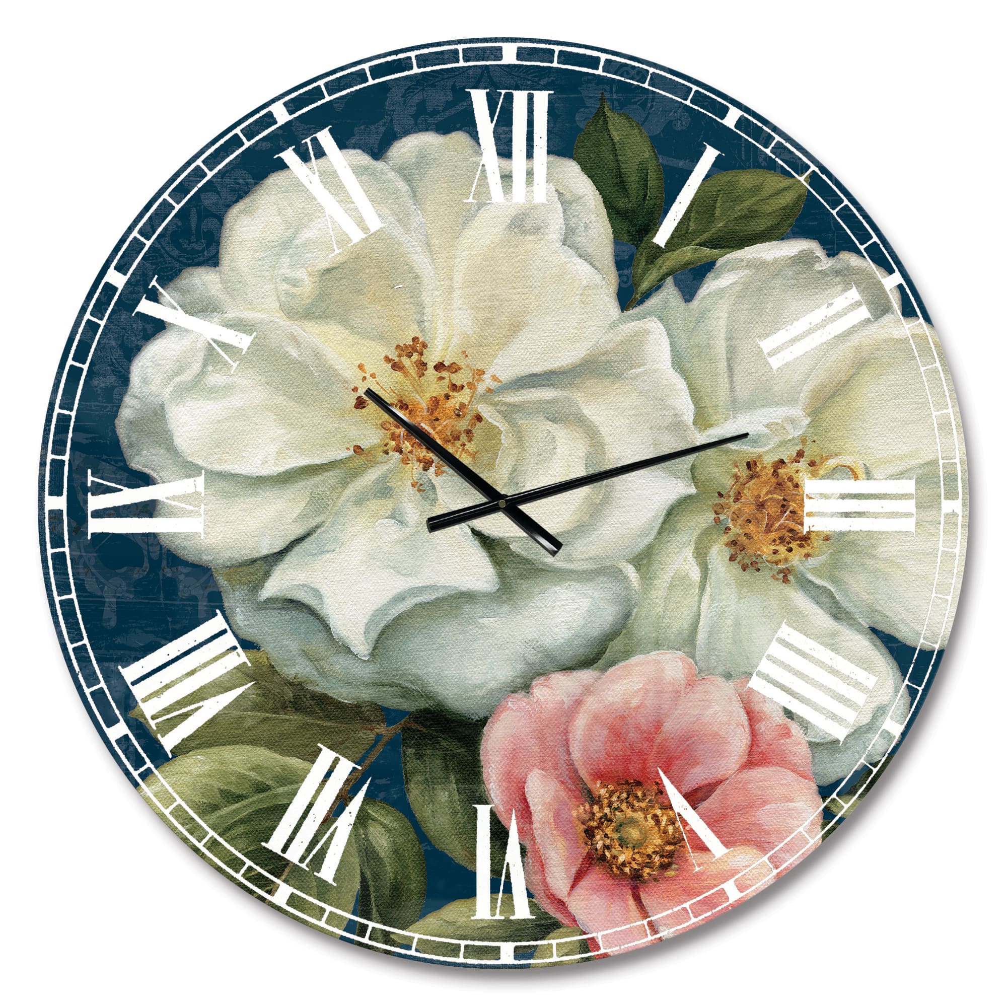 Designart 'Handpainted Blue Damask Flowers Farmhouse Wall Clock