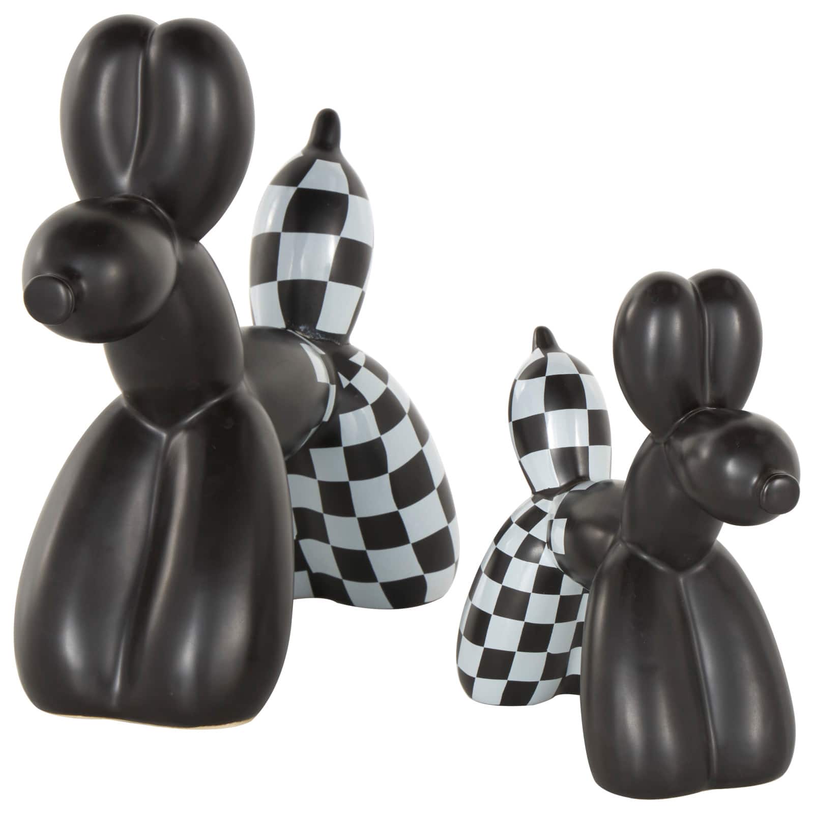 Black Checkered Ceramic Balloon Dog Sculpture Set