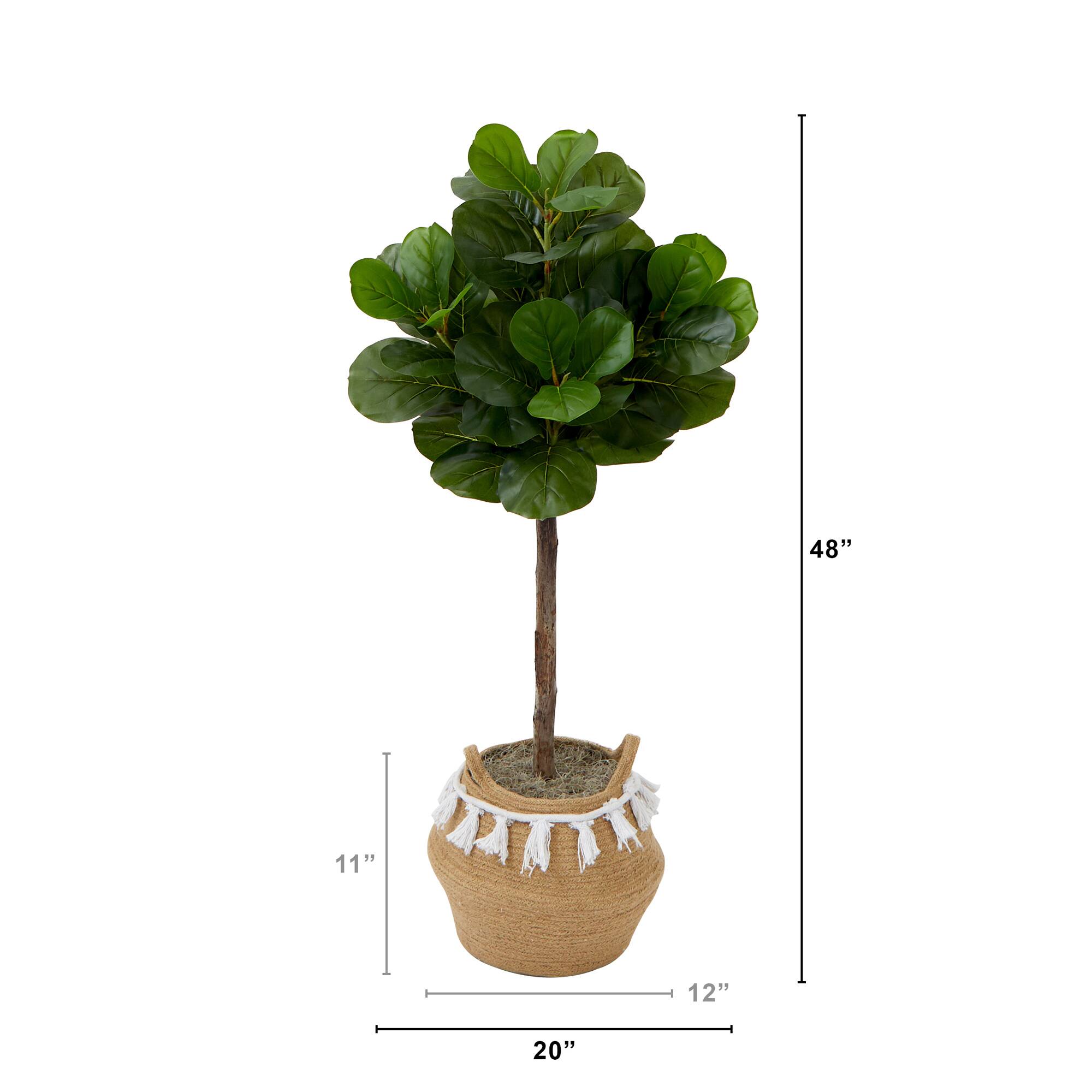 4ft. Artificial Fiddle Leaf Fig Tree with Handmade Jute & Cotton Basket with Tassels
