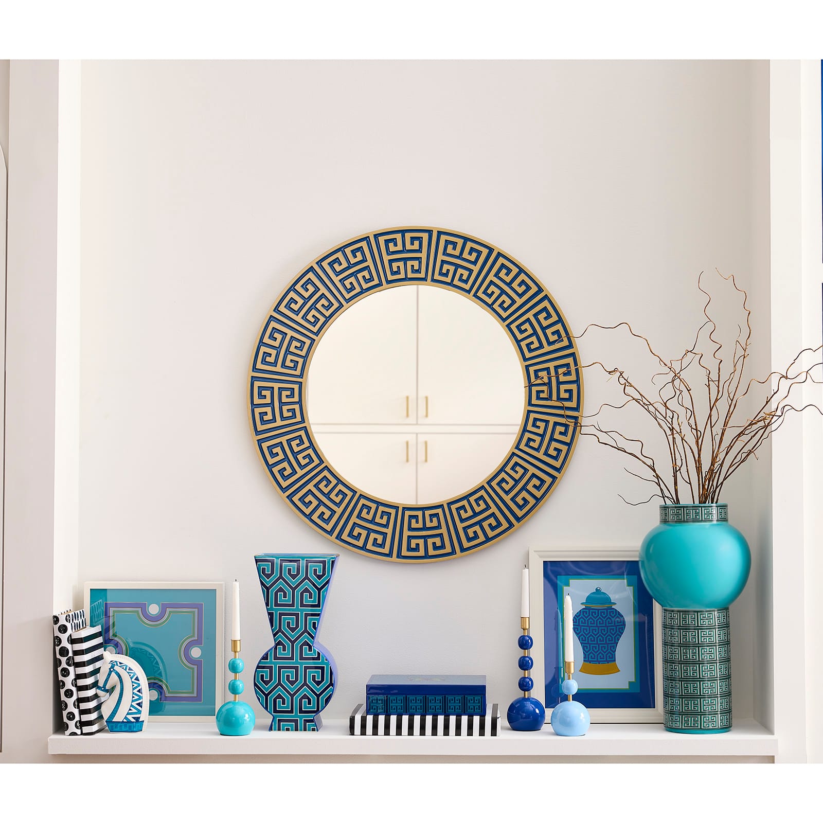 Jonathan Adler x Michaels 36" Blue & Gold Greek Key Wall Mirror