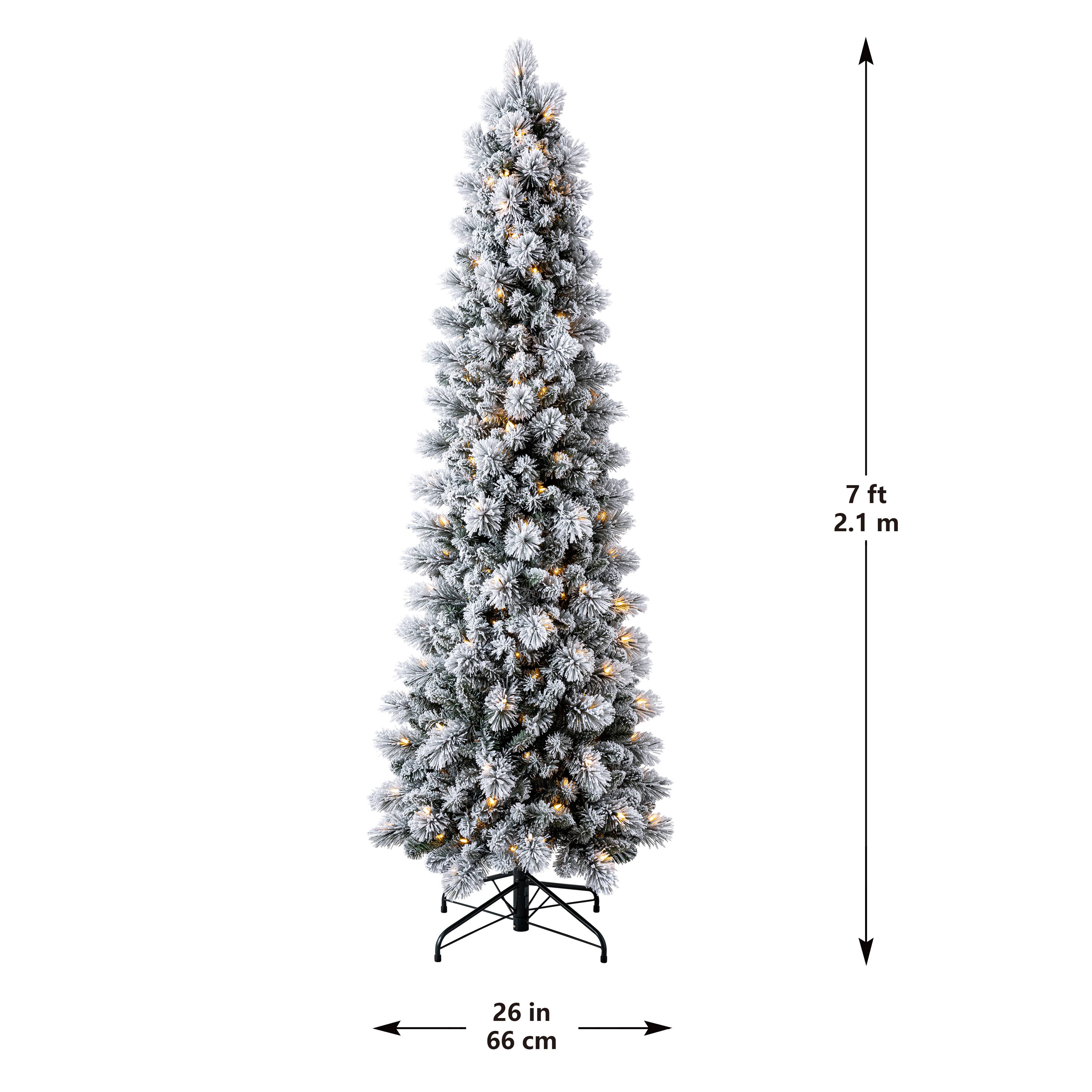 7ft. Pre-Lit Flocked Slim Artificial Christmas Tree, Warm White Twinkle LED Lights by Ashland®