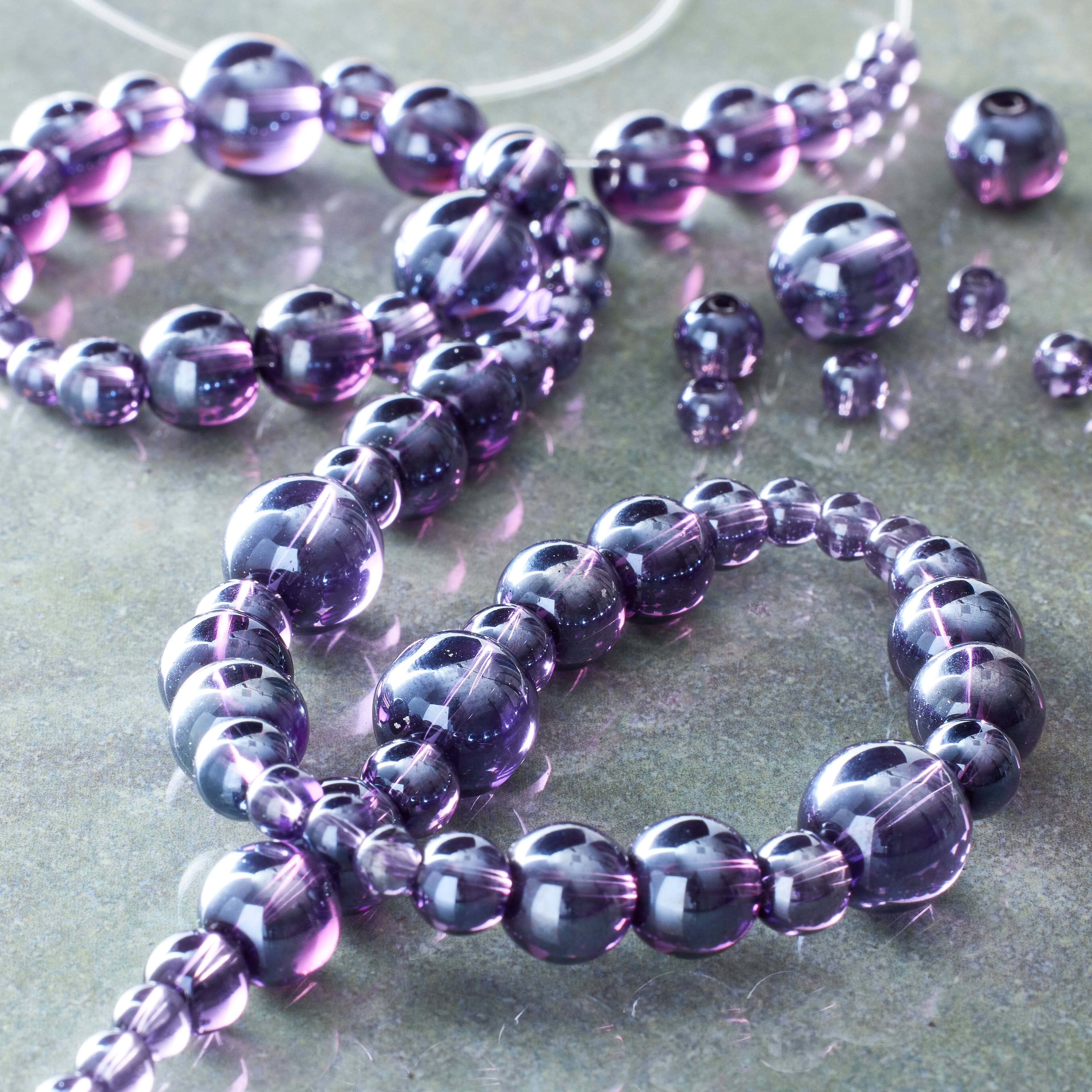 12 Packs: 4 ct. (48 total) Purple Glass Round Beads by Bead Landing™