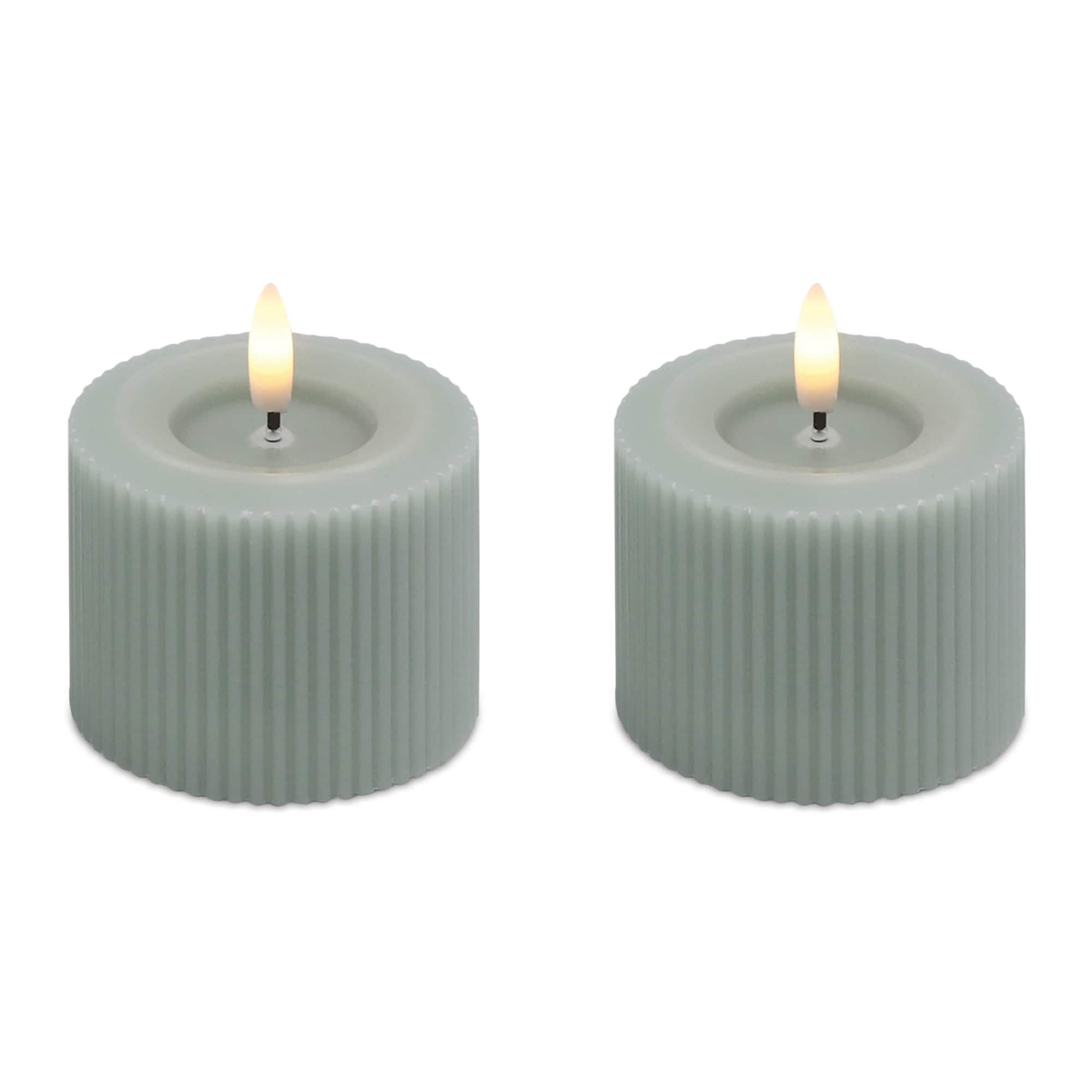 Melrose Sage FIA WICK Ribbed LED Pillar Candles