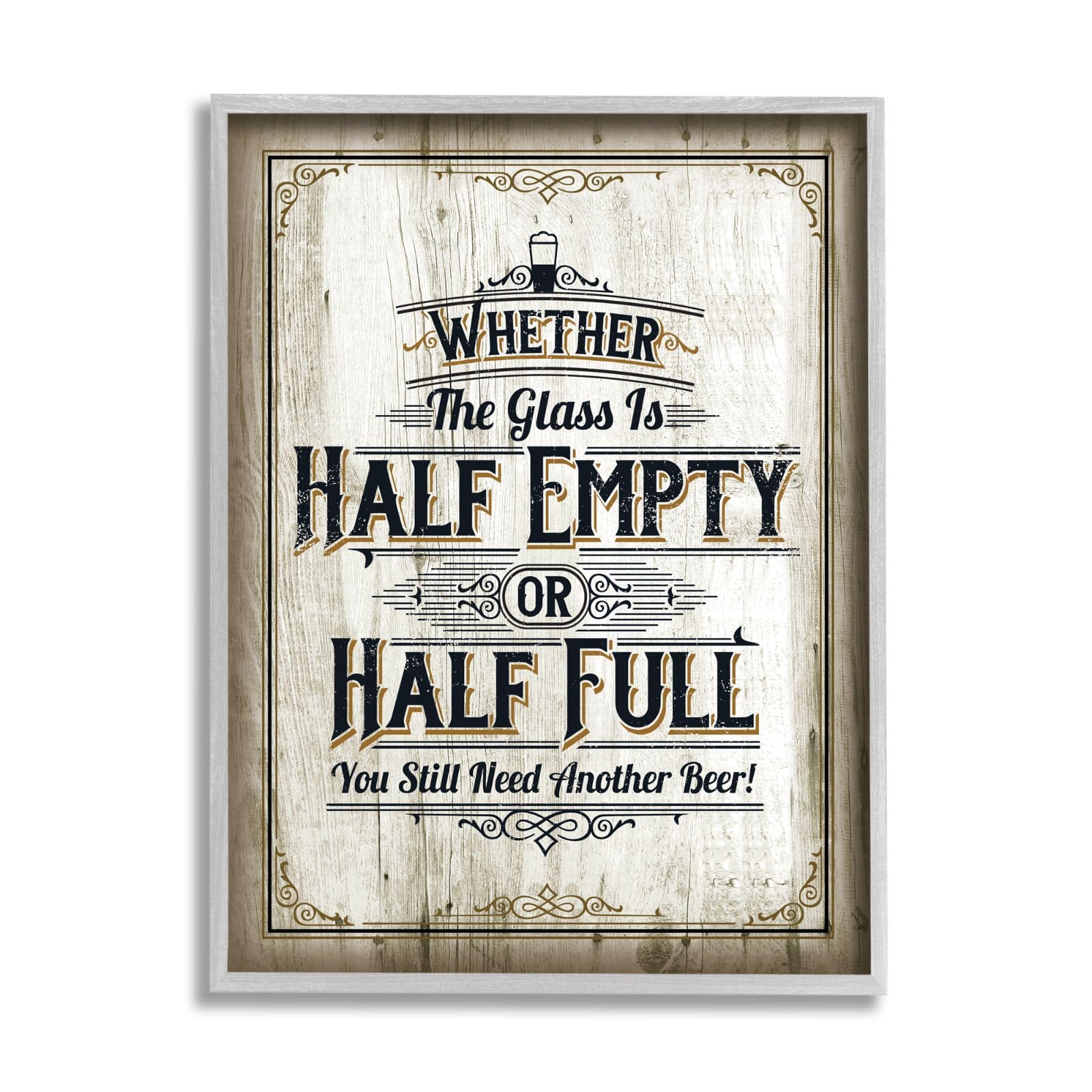 Stupell Industries Half Empty Beer Sign Bar Room Word Design Framed Wall Art