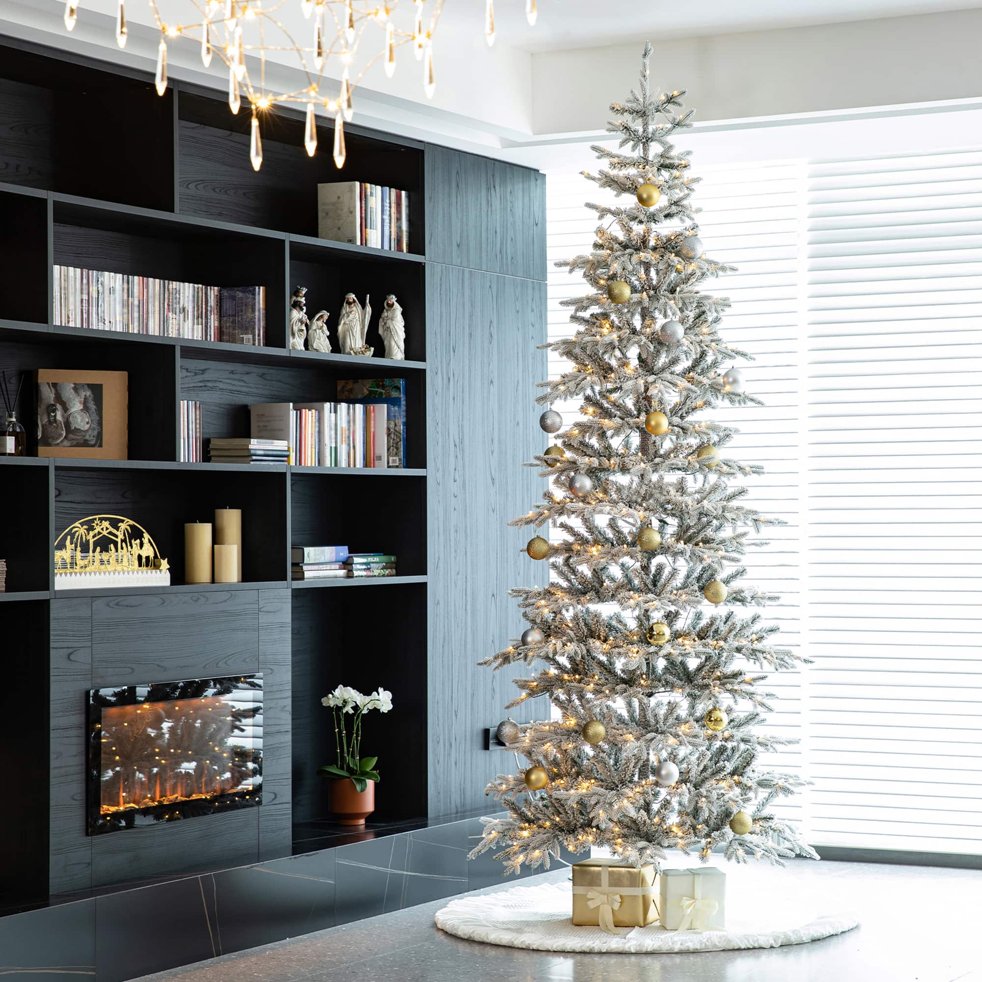 10ft. Pre-Lit Deluxe Flocked Fir Artificial Christmas Tree, Warm White Lights