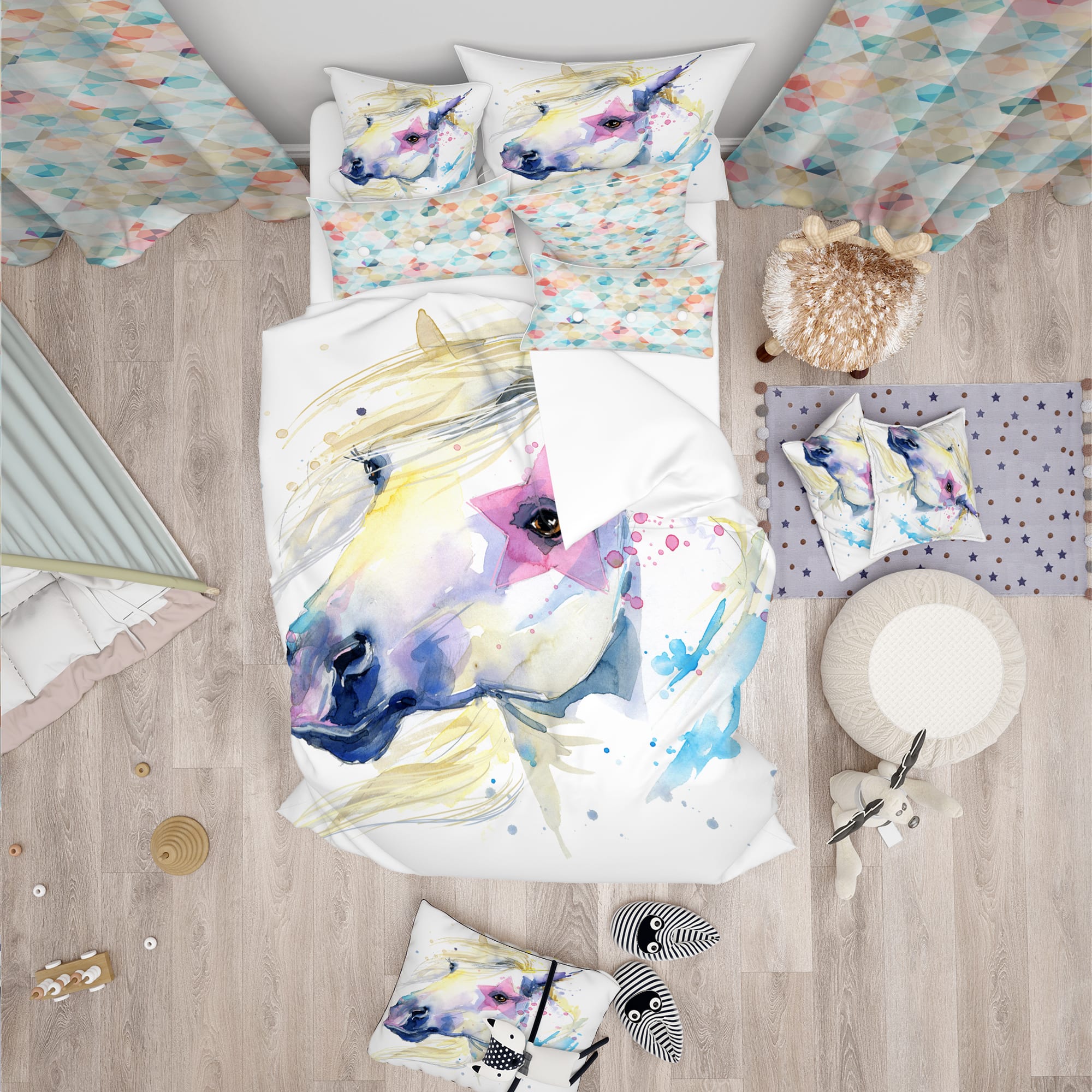 Designart 'Horse Illustration with Splash - Modern Duvet Cover Set