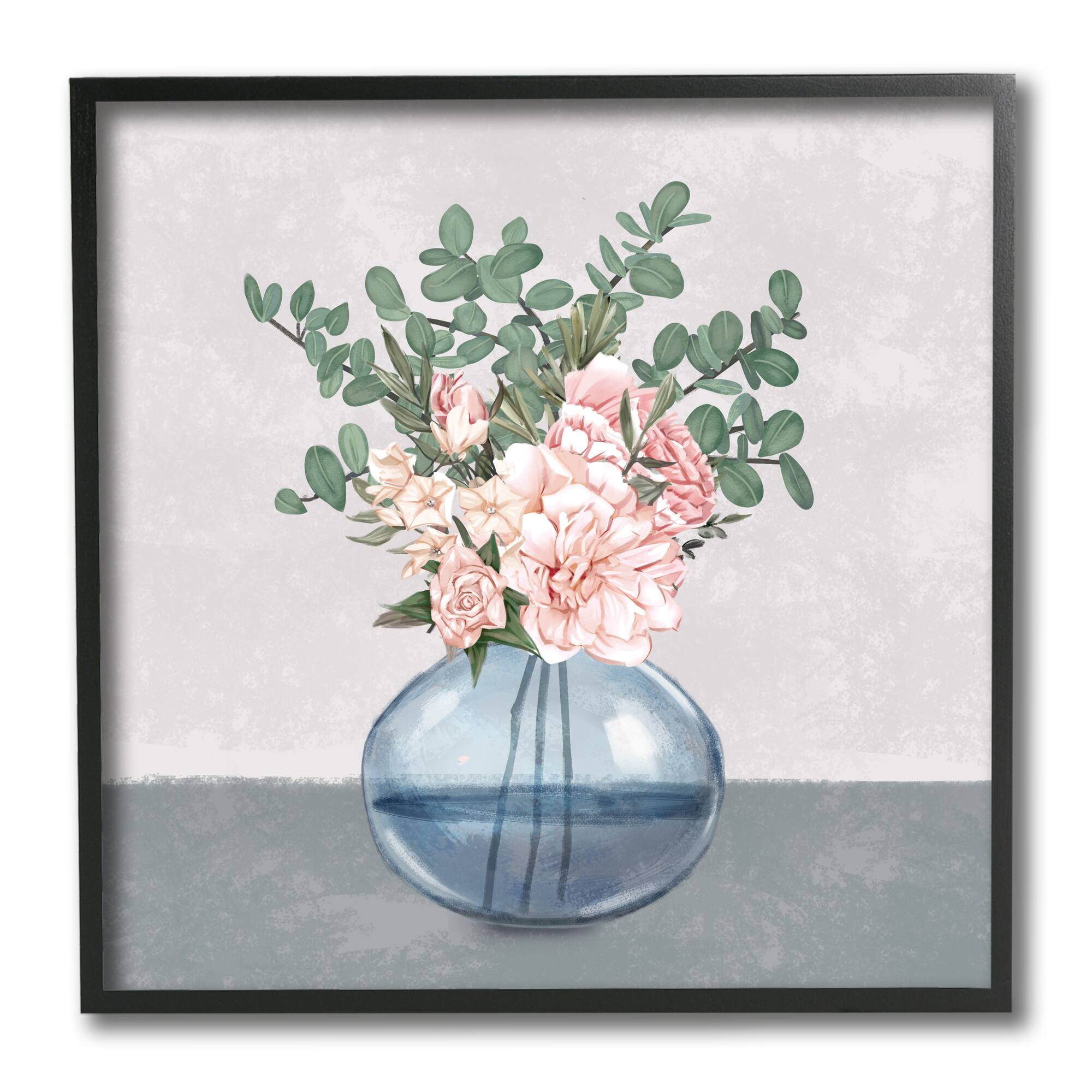 Stupell Industries Pink Rose Bouquet in Soft Blue Vase,12" x 12"