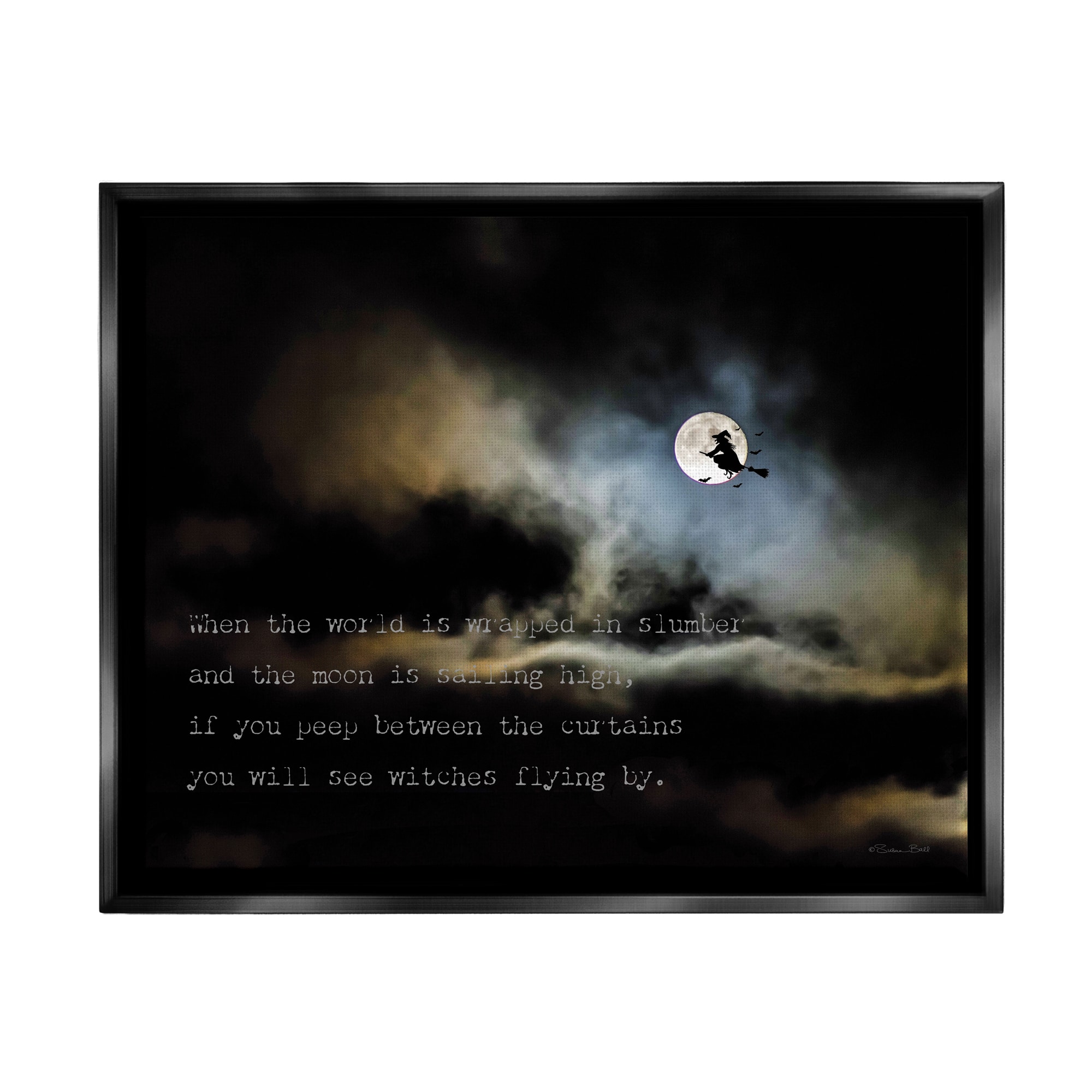 Stupell Industries Witch Flying By Moon Framed Floater Canvas Wall Art