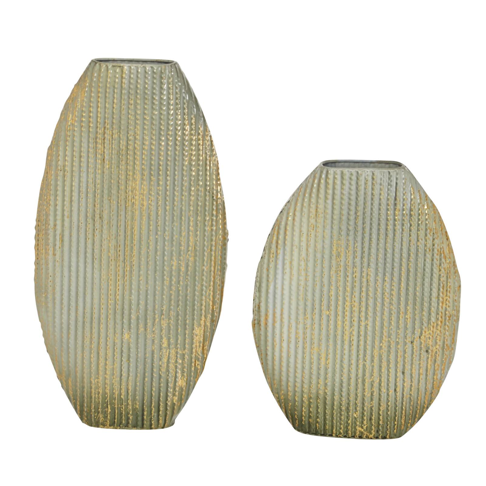 Set of 2 Gold Metal Contemporary Vase, 12", 16"