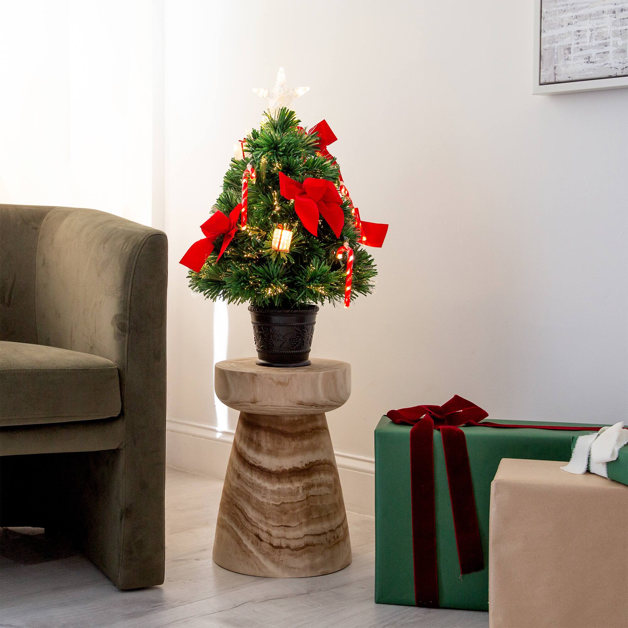2ft. Fiber Optic Classic Star-Topped Artificial Christmas Tree in Decorative Planter