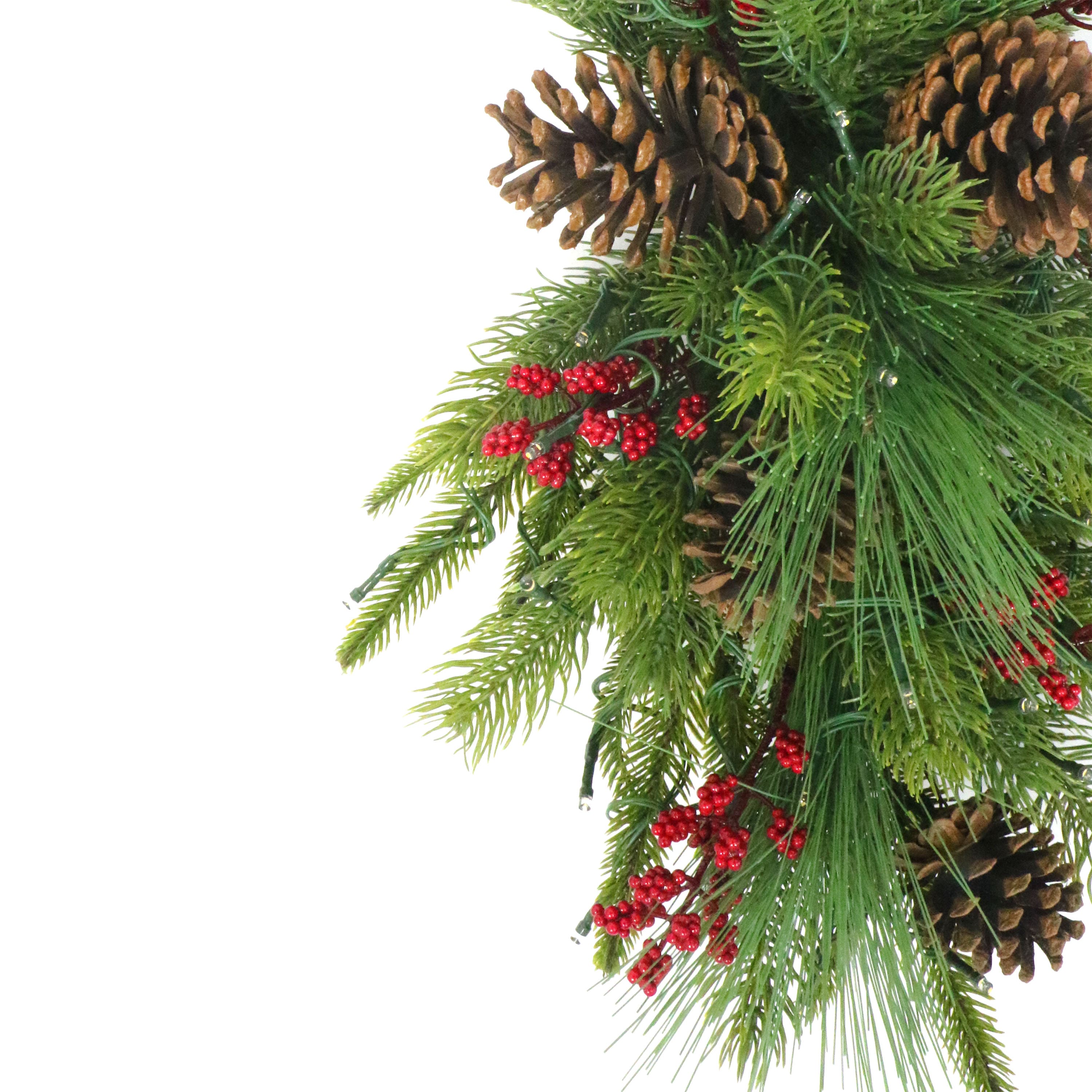 28" Pre-Lit Green Adorned Artificial Banister Swag with Pinecones & Berries