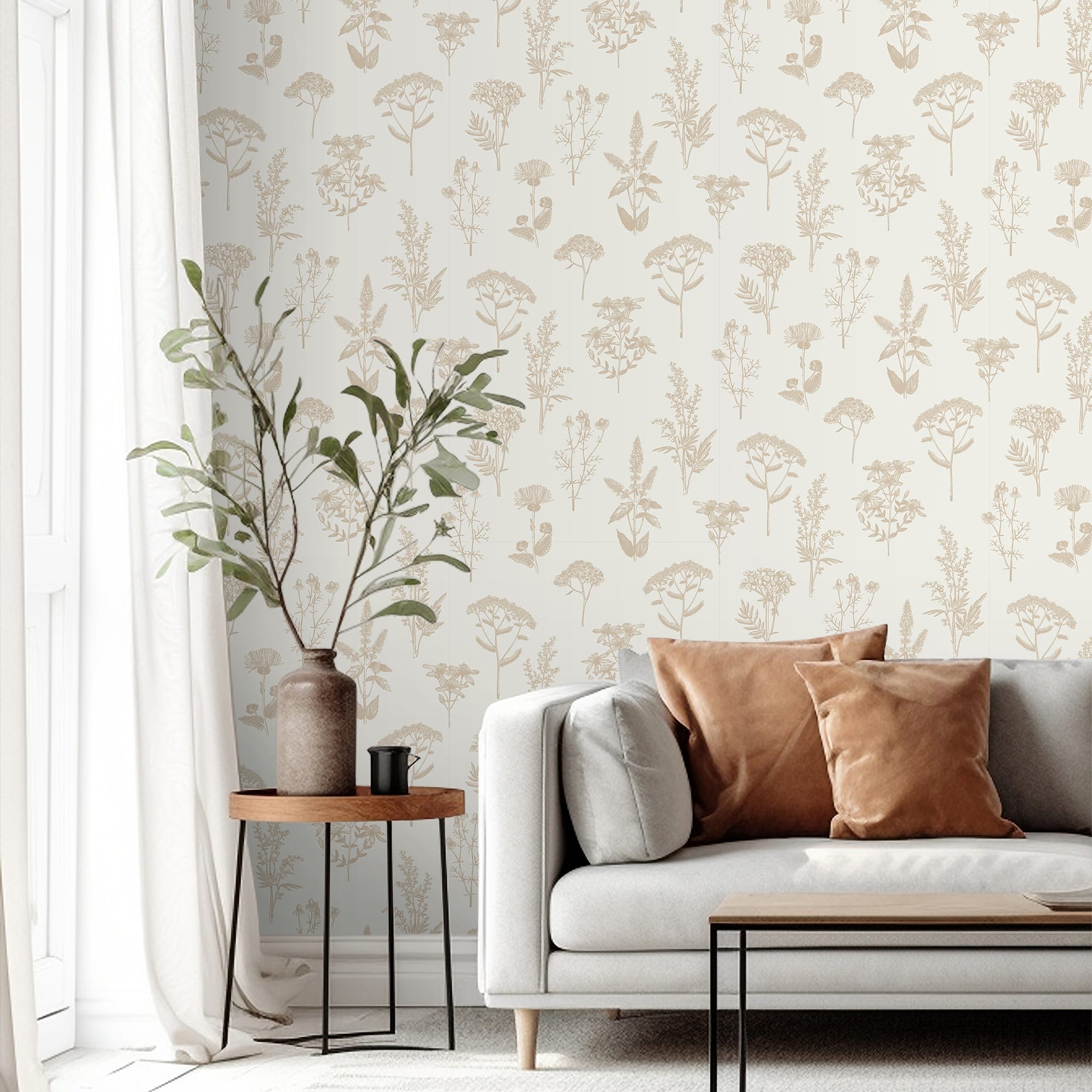 Designs Direct Luminous Botanical Sketch Metallic Wallpaper