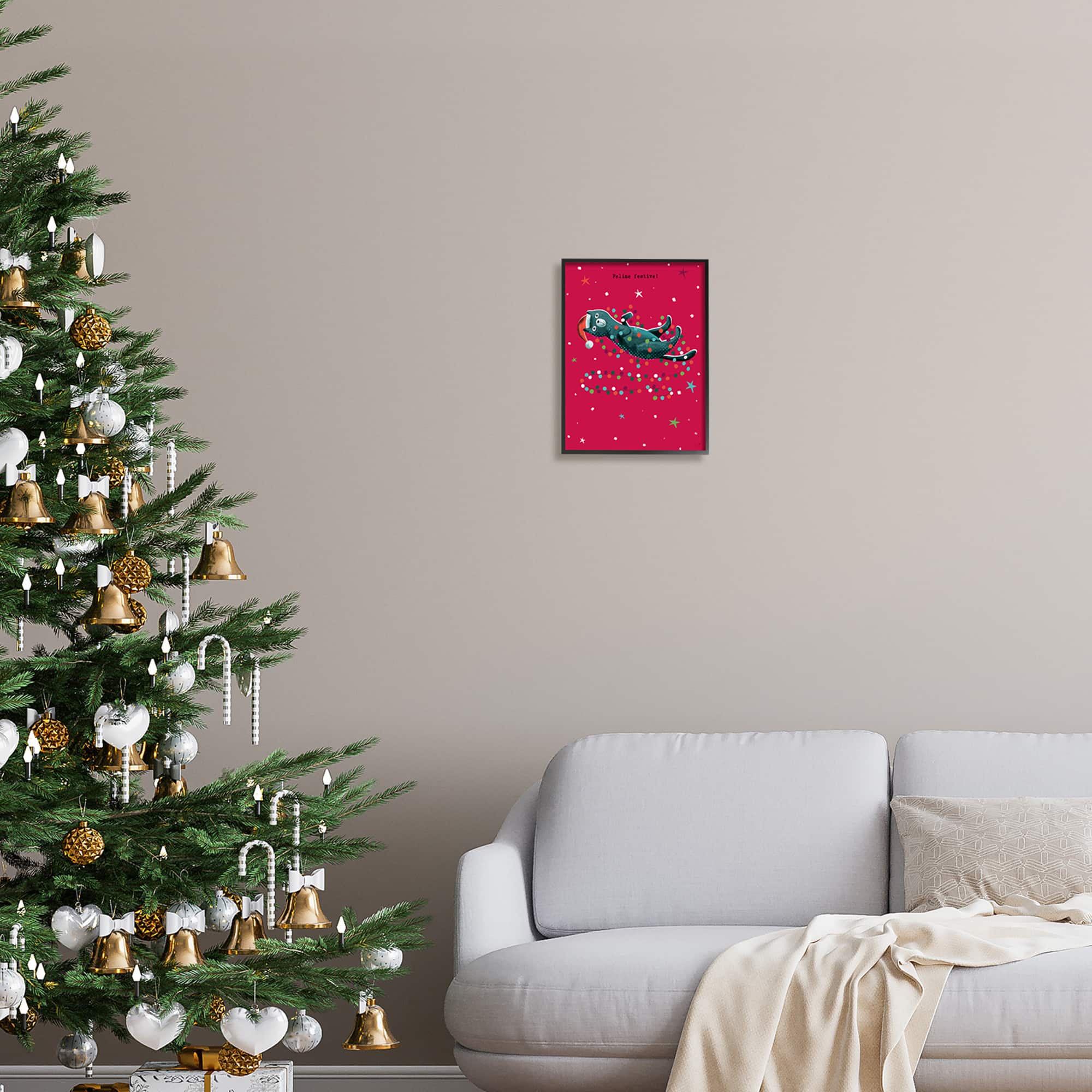 Stupell Industries Feline Festive Christmas Cat Black Framed Giclee Art