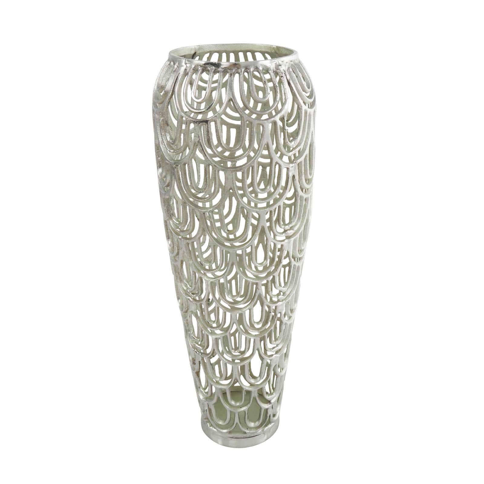 25" Silver Aluminum Metal Geometric Art Deco Inspired Arched Vase