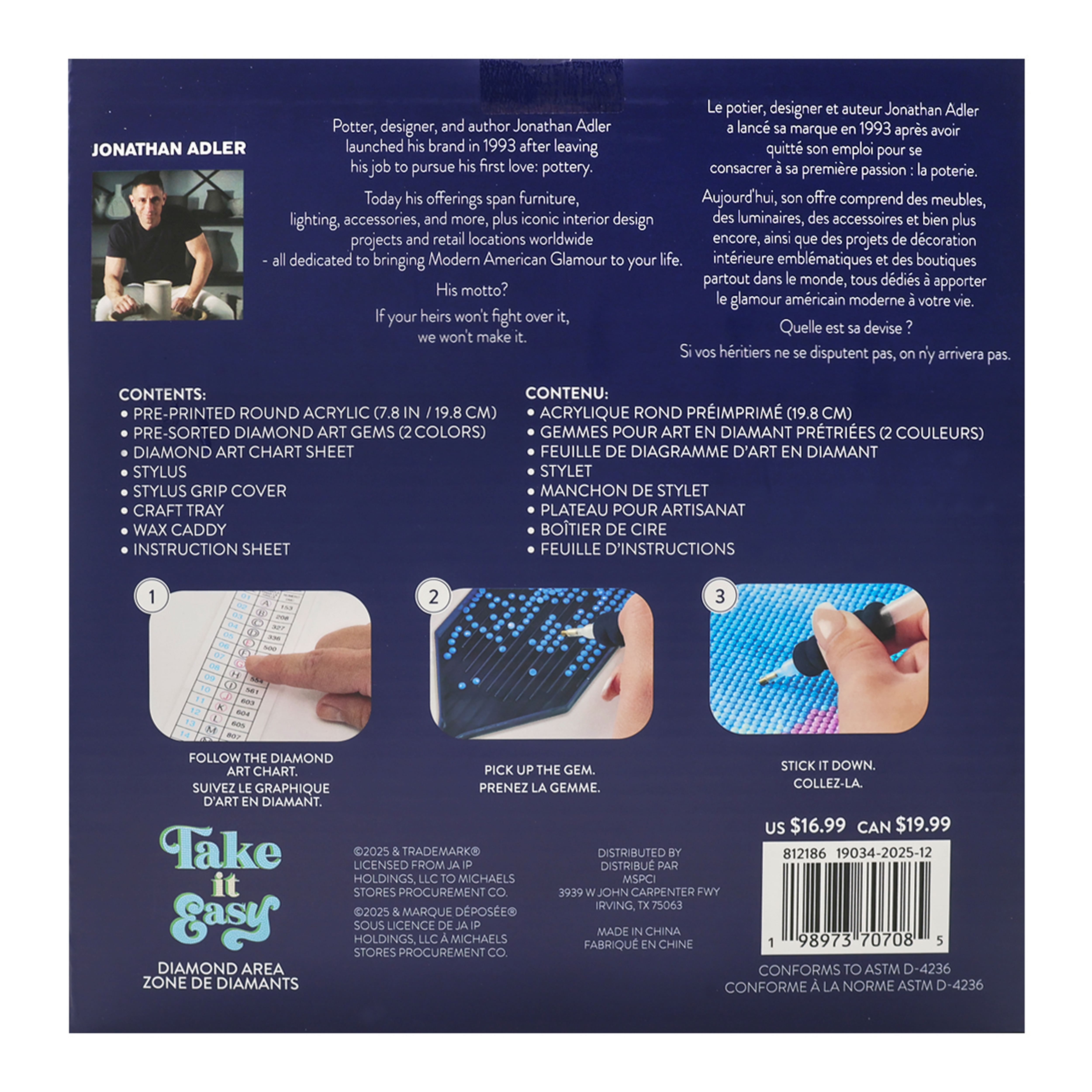 Jonathan Adler x Michaels 7.75" Take It Easy Diamond Art Wall Décor Kit