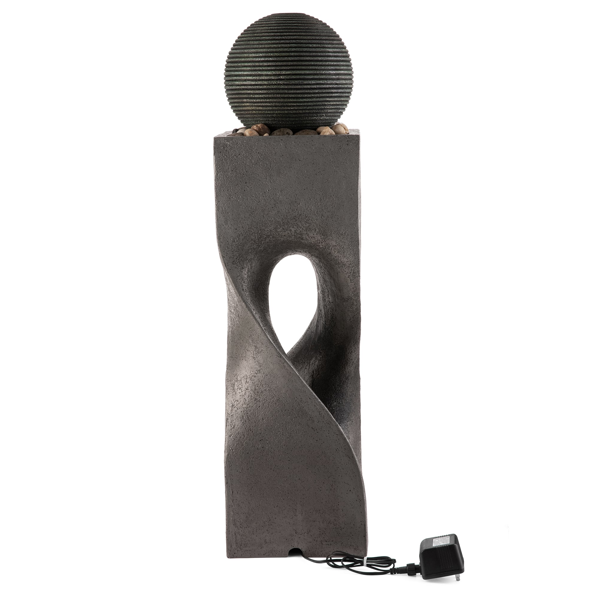Glitzhome® 36.5" LED Modern Geometric Pedestal & Sphere Outdoor Floor Fountain