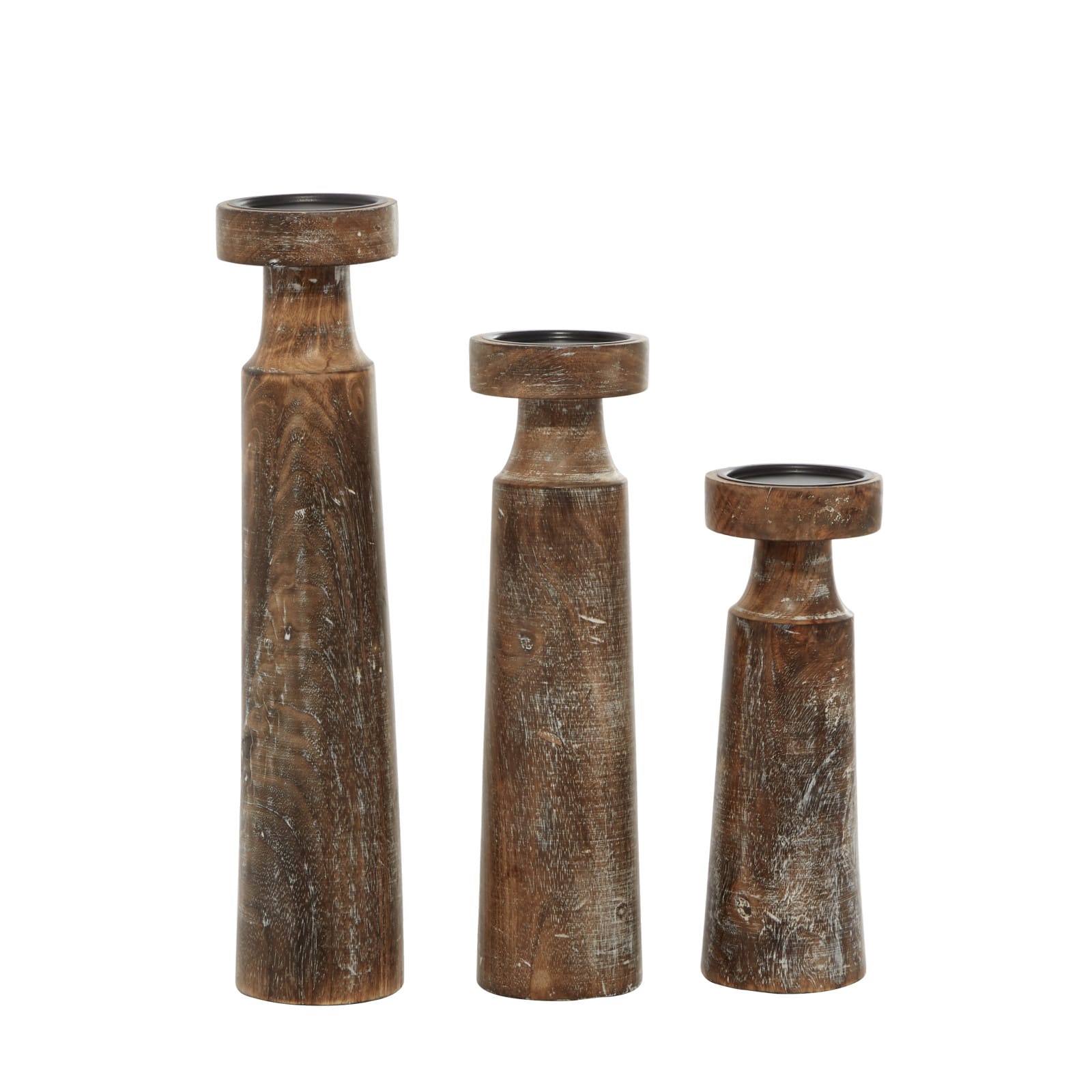 Brown Mango Wood Natural Candle Holder Set