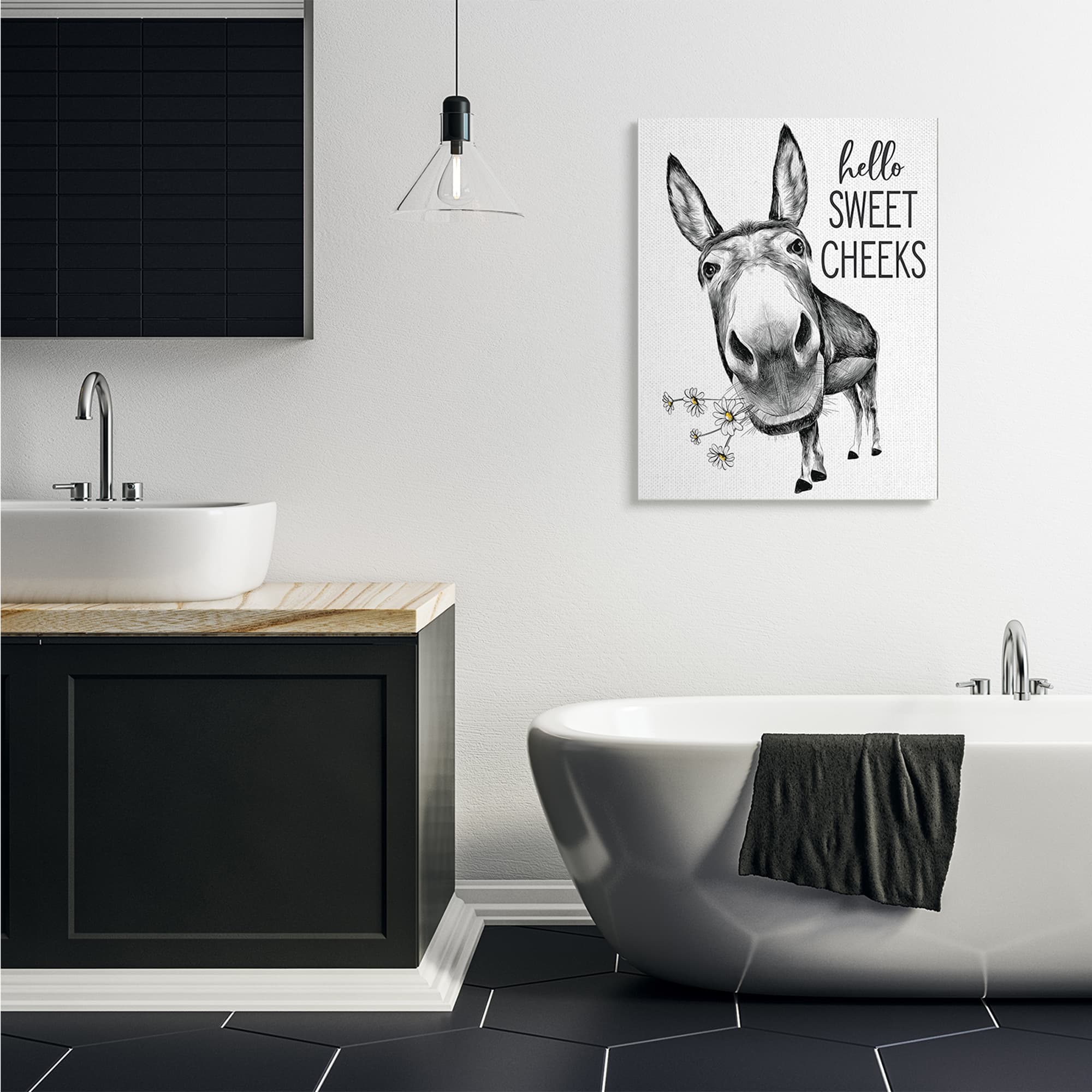 Stupell Industries Hello Sweet Cheeks Animal Humor Donkey Daisies Canvas Wall Art
