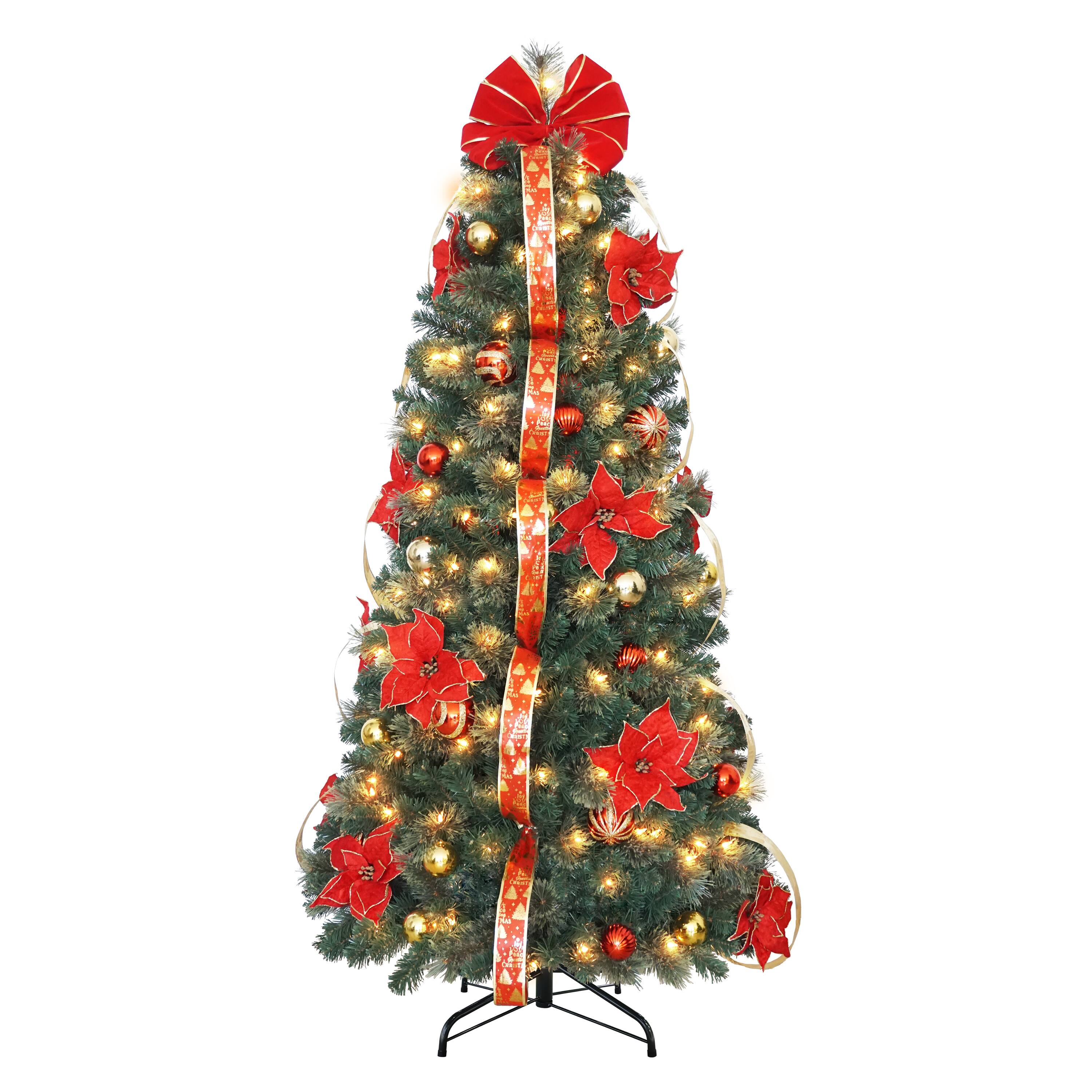 Puleo International 6Ft Pre-Lit Pop-Up Adorned Artificial Christmas Tree, Incandescent Lights in Red | 6 ft | Michaels®