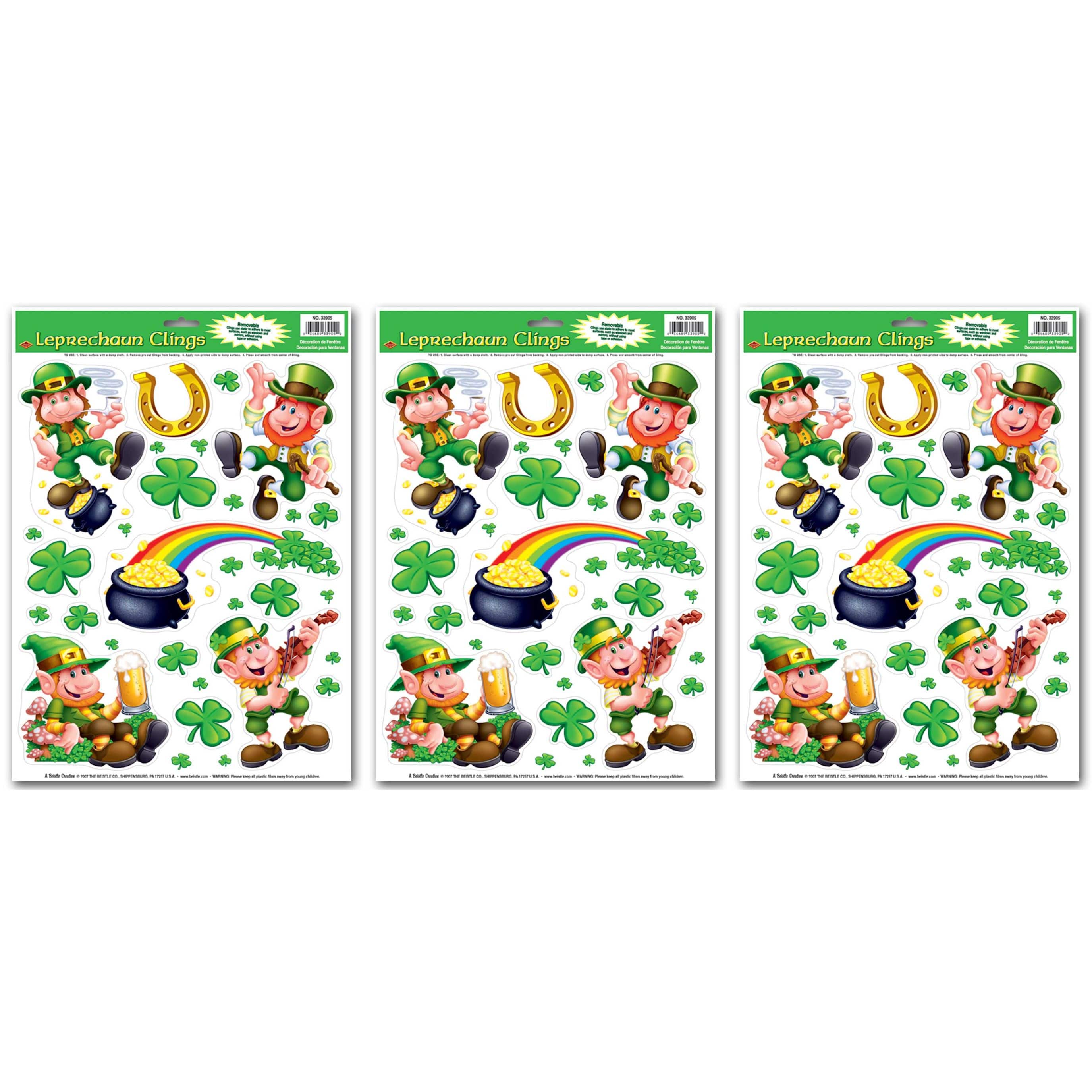 Beistle Leprechaun & Shamrock Clings Sheets, 3ct.