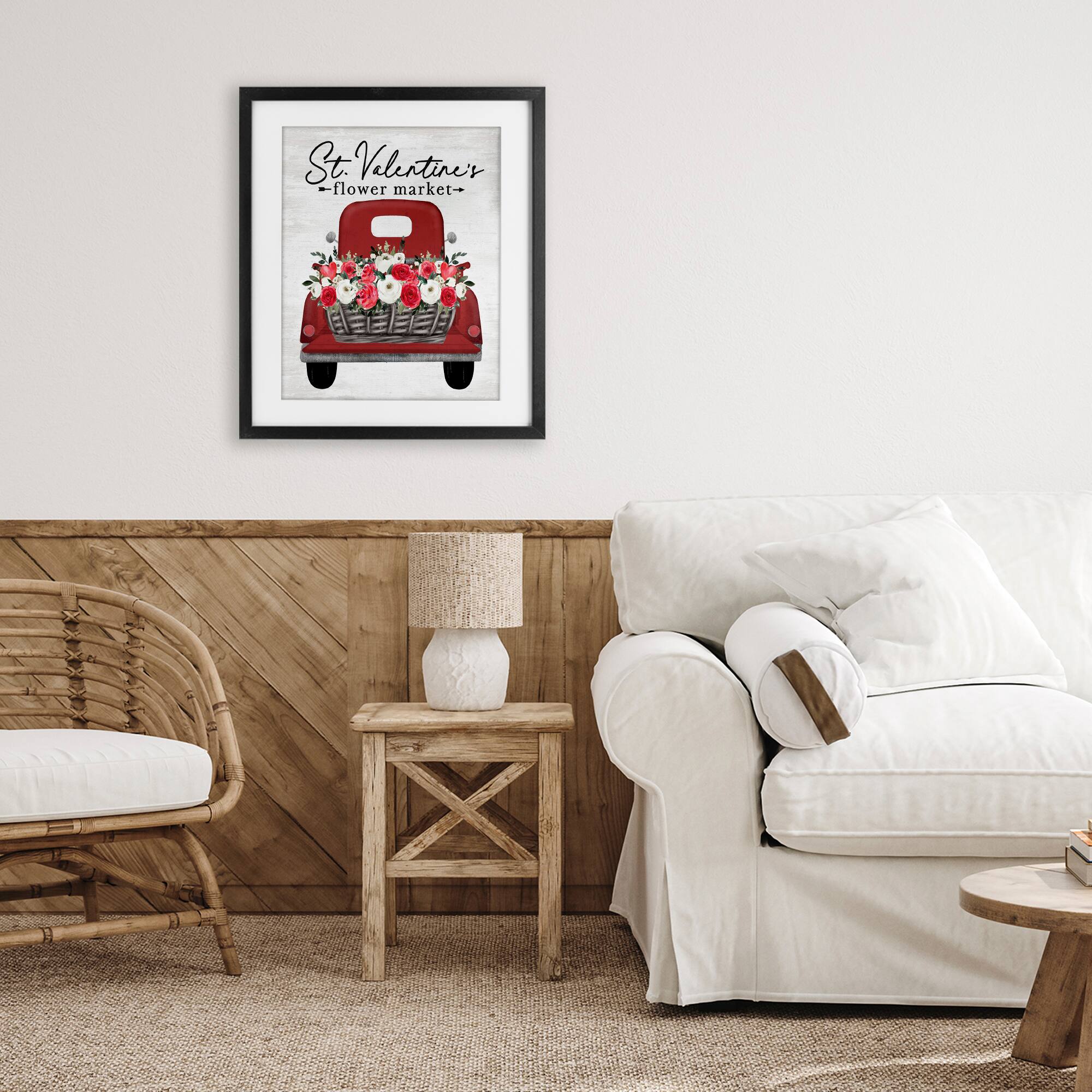 Stupell Industries St. Valentine's Flower Market Truck Framed Print Under Glass Wall Art