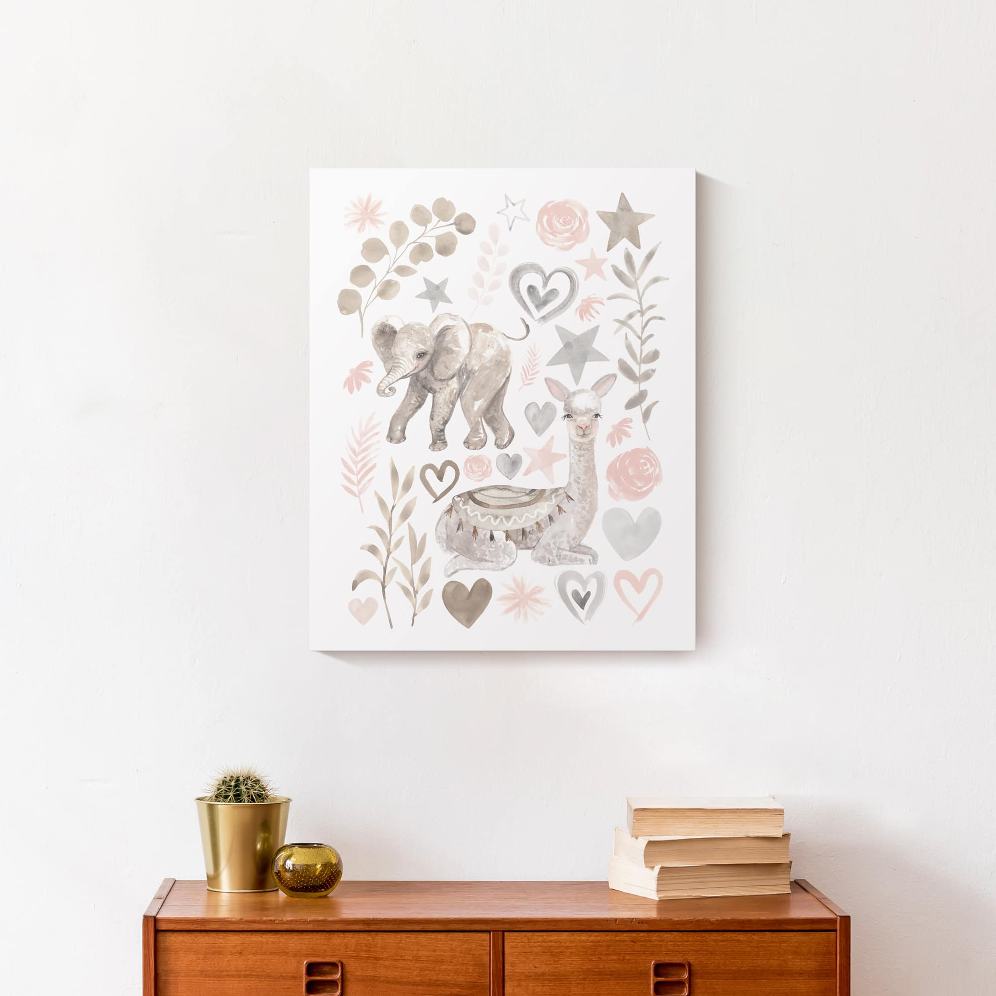 Llama And Elephant Friends 16" x 20" Canvas Wall Art