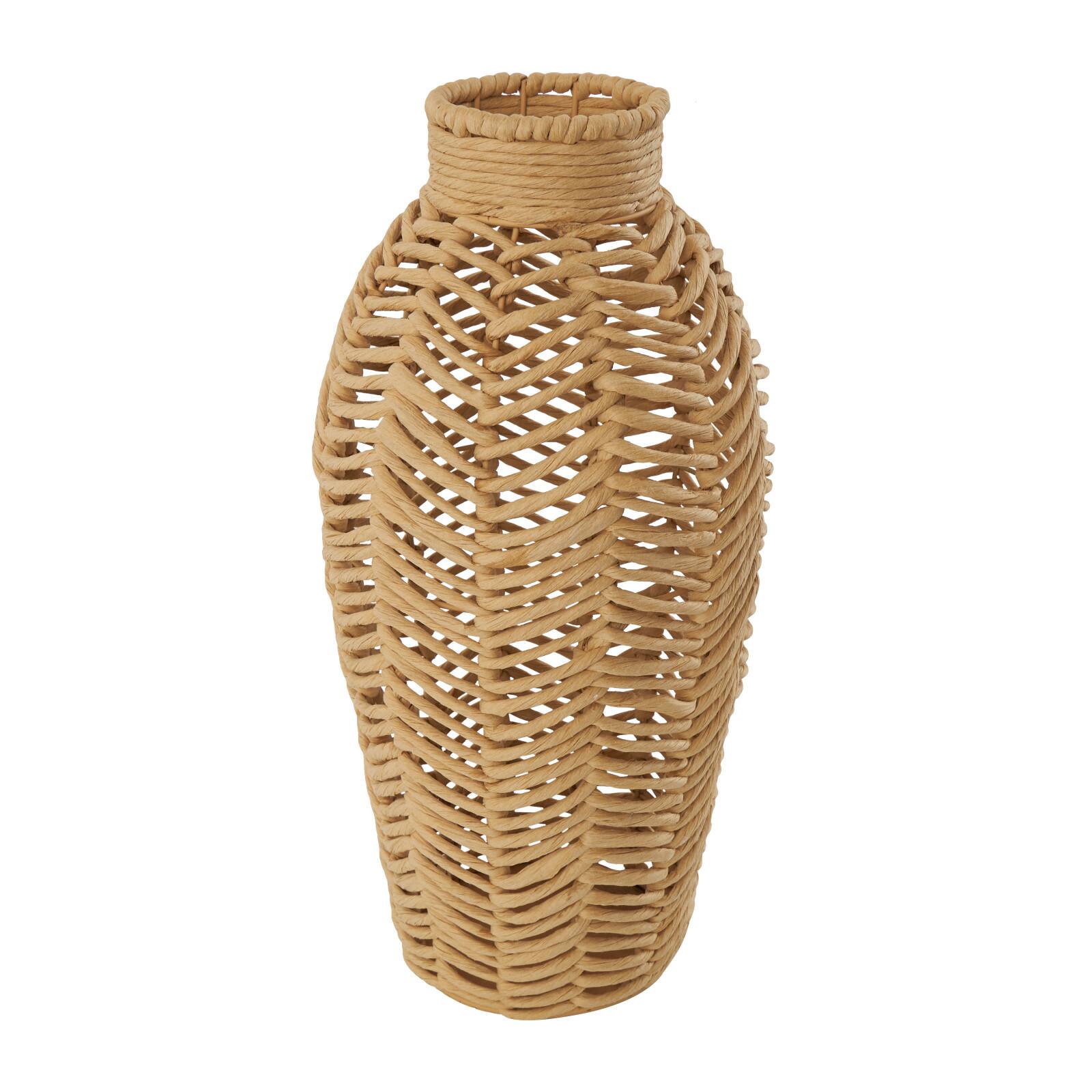 18" Brown Jute Chevron Woven Vase