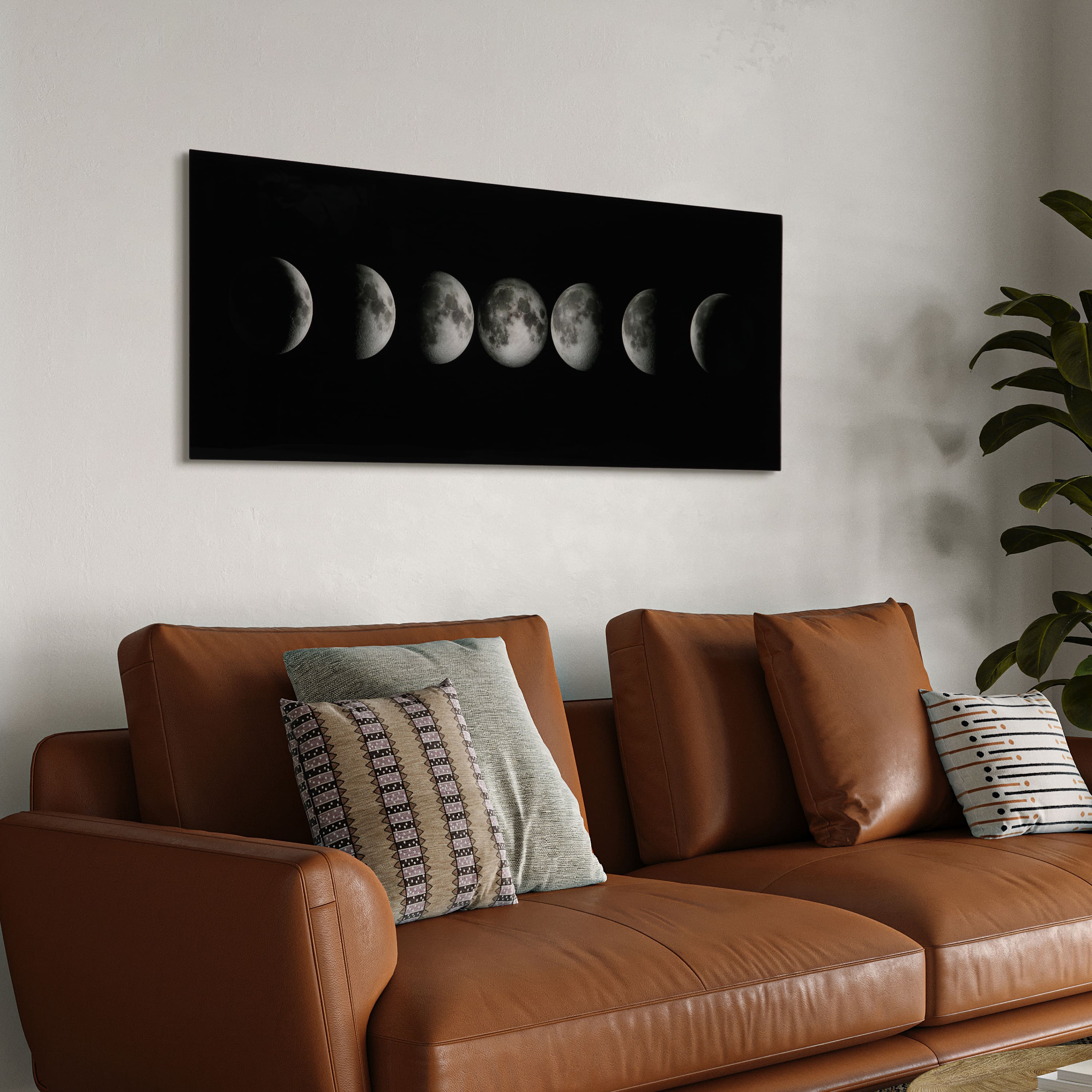 Empire Art Direct Vetro De Arte 63" x 24" Moon Frameless Free Floating Reverse Printed Tempered Glass Wall Art