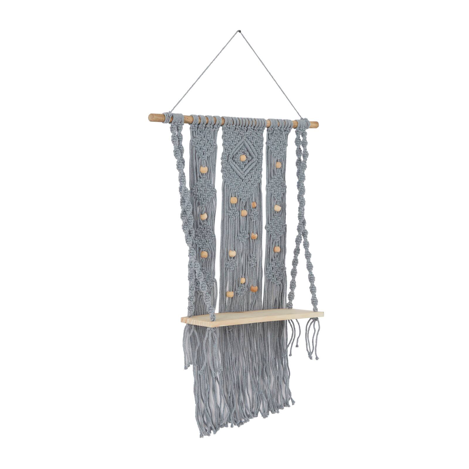 Gray Cotton Handmade Macrame 1 Shelf Wall Shelf 25" x 6" x 46"