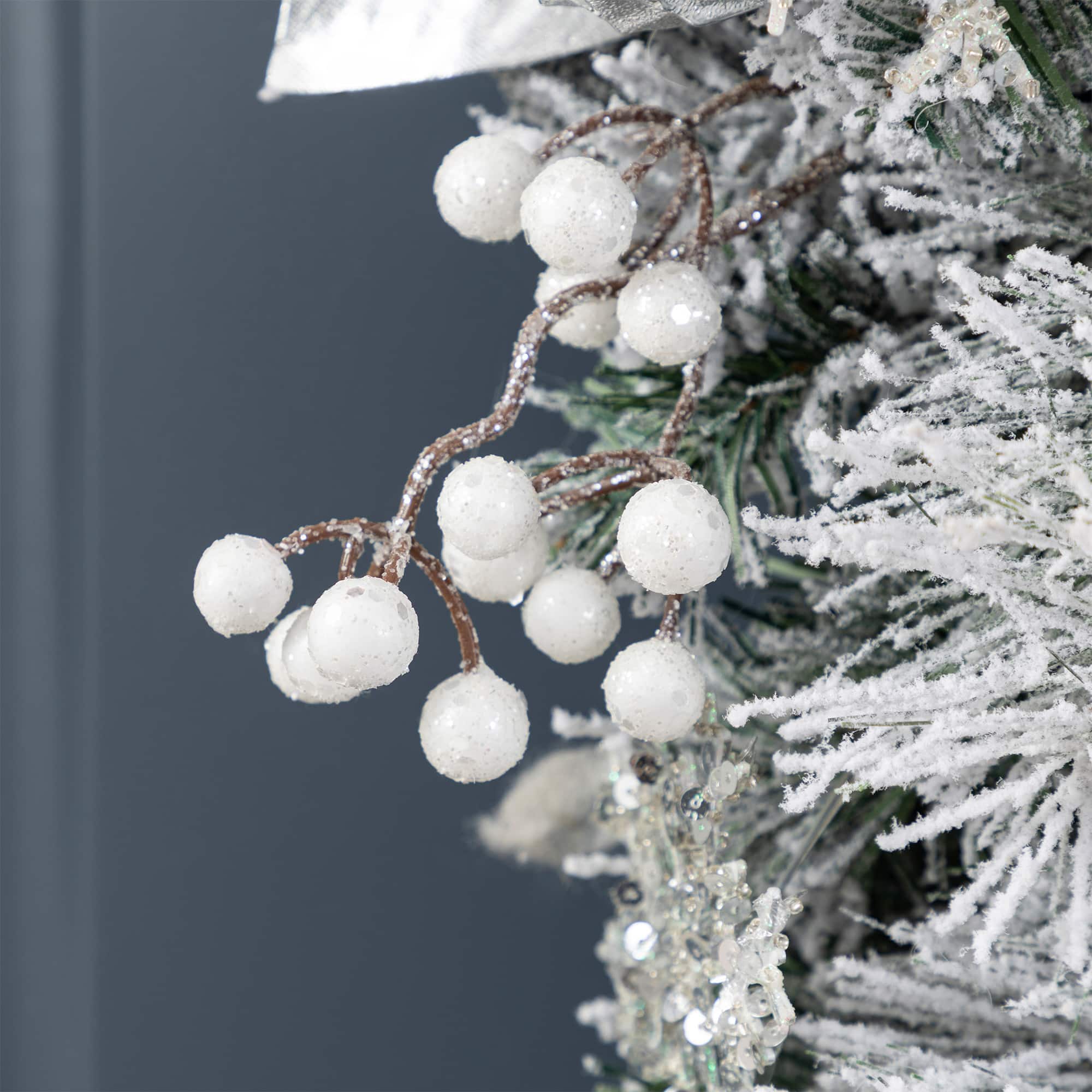 Glitzhome® 30"H Christmas Silver & White Ornament and Berry Teardrop