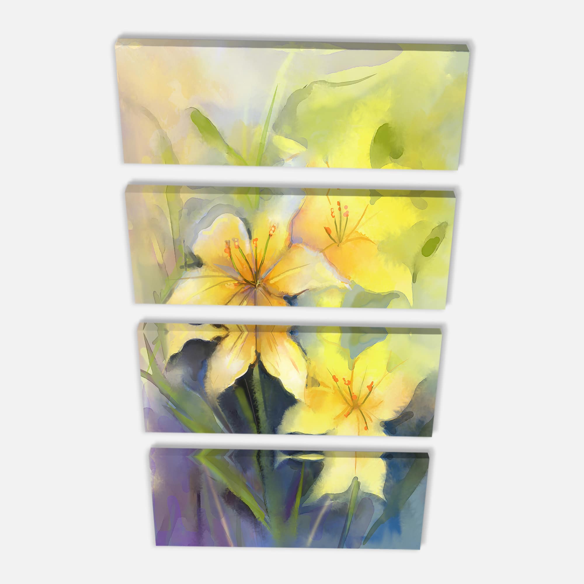 Designart - Watercolor Painting Yellow Lily Flower - Large Floral Canvas Artwork