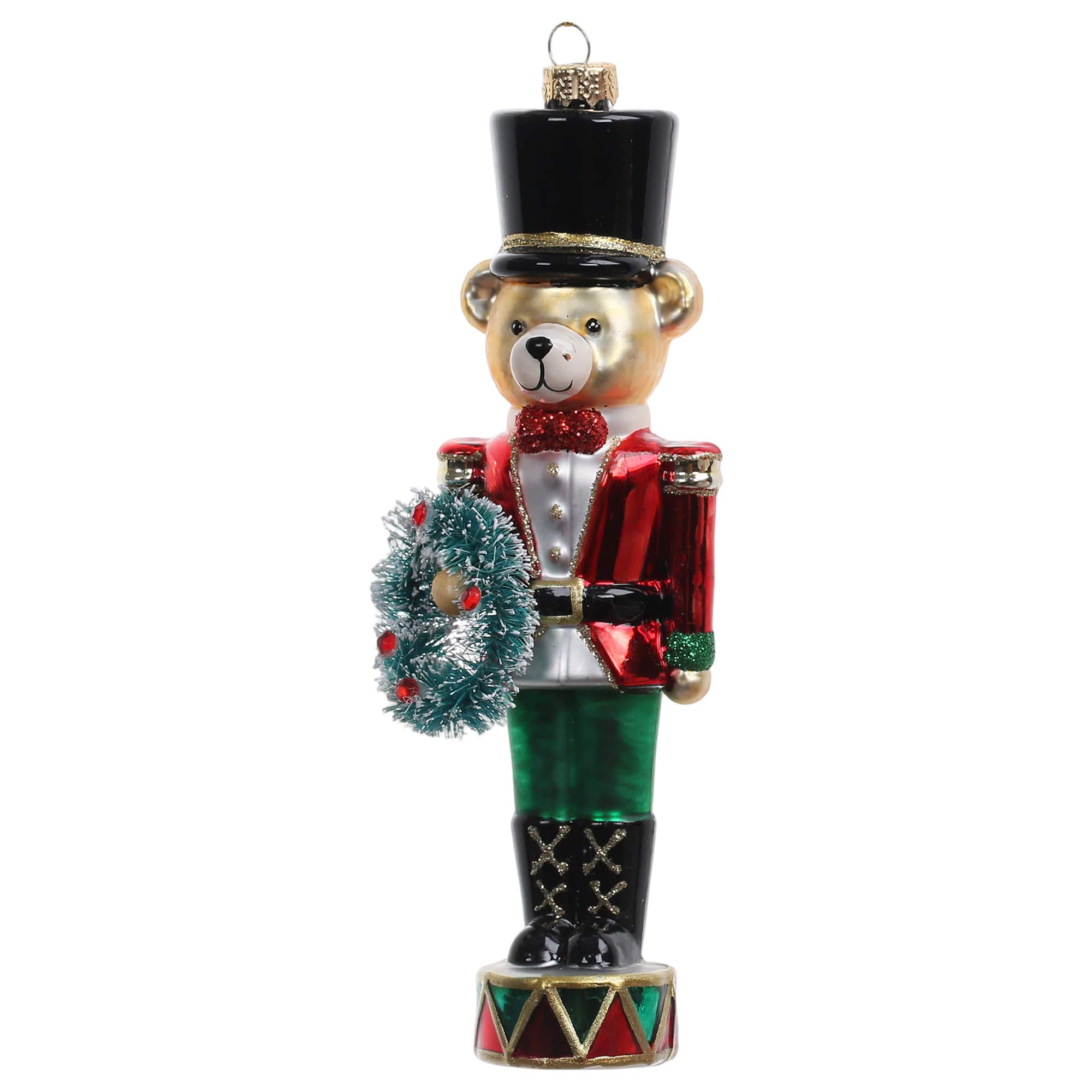 6" Bear Nutcracker Wreath Hand Painted Glass Ornament by Ashland®