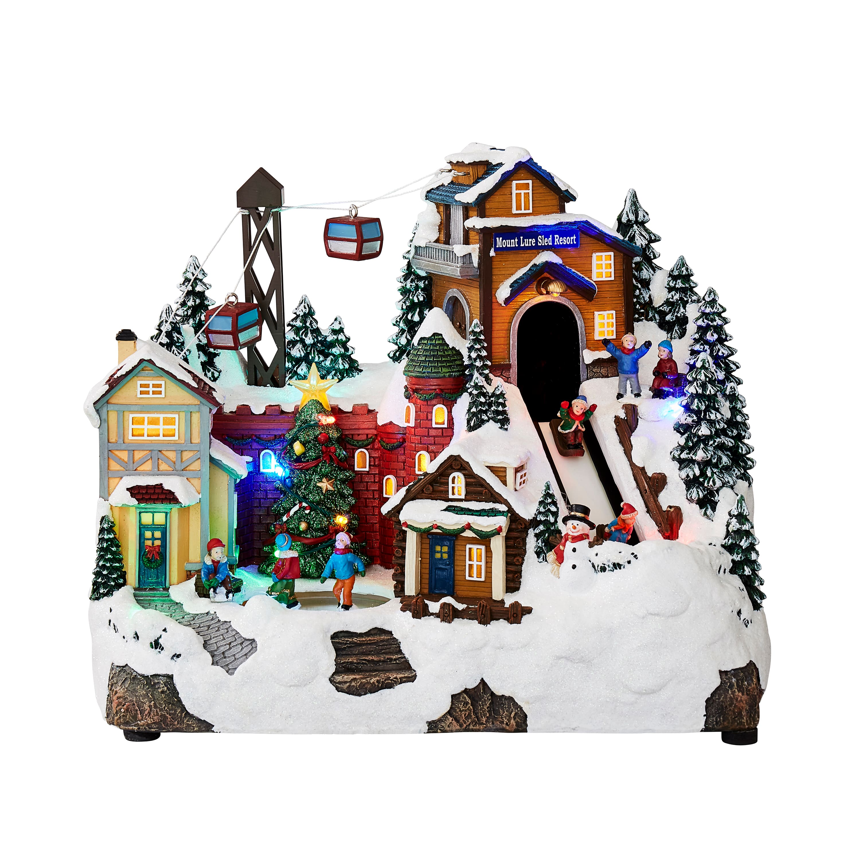 Moments in Time 9.8" Animated Mount Lure Sled Resort with Ski Lift Décor