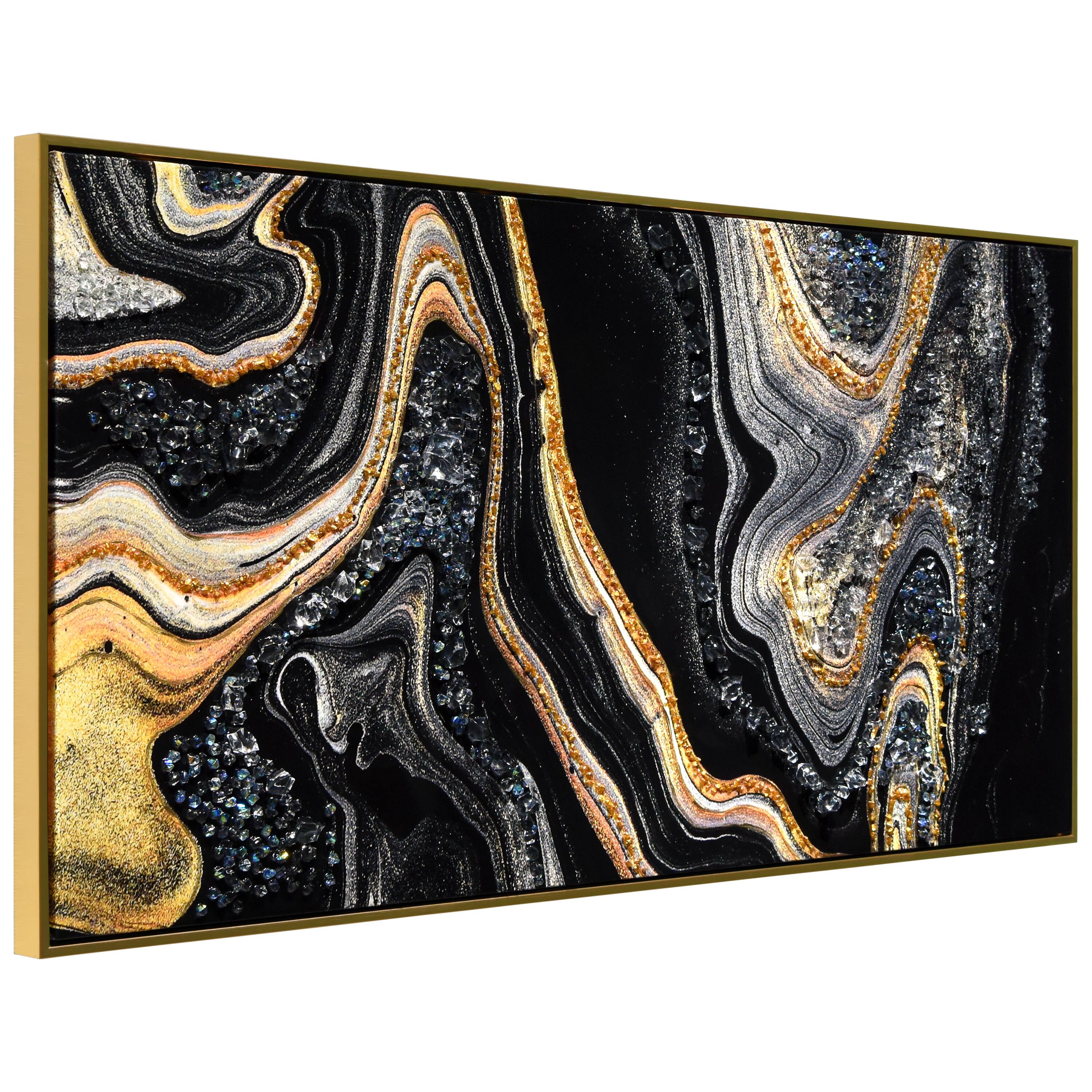 Empire Art Direct Arte De Crystallus 24" x 48" Golden Veins I Epoxy Coated Wrapped Framed Glossy Abstract Canvas Wall Art