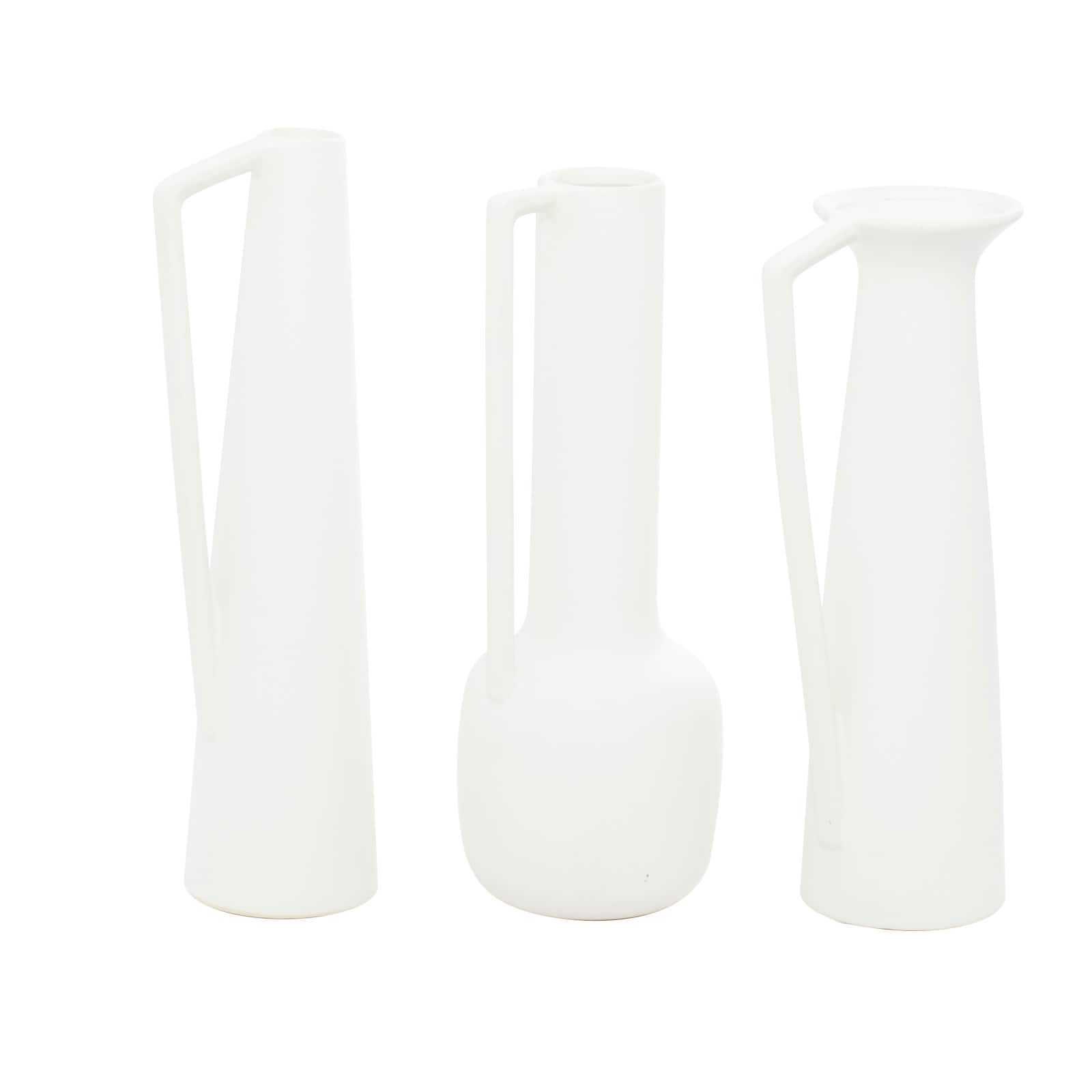 CosmoLiving by Cosmopolitan Set of 3 White Ceramic Modern Vase, 17", 16", 16"